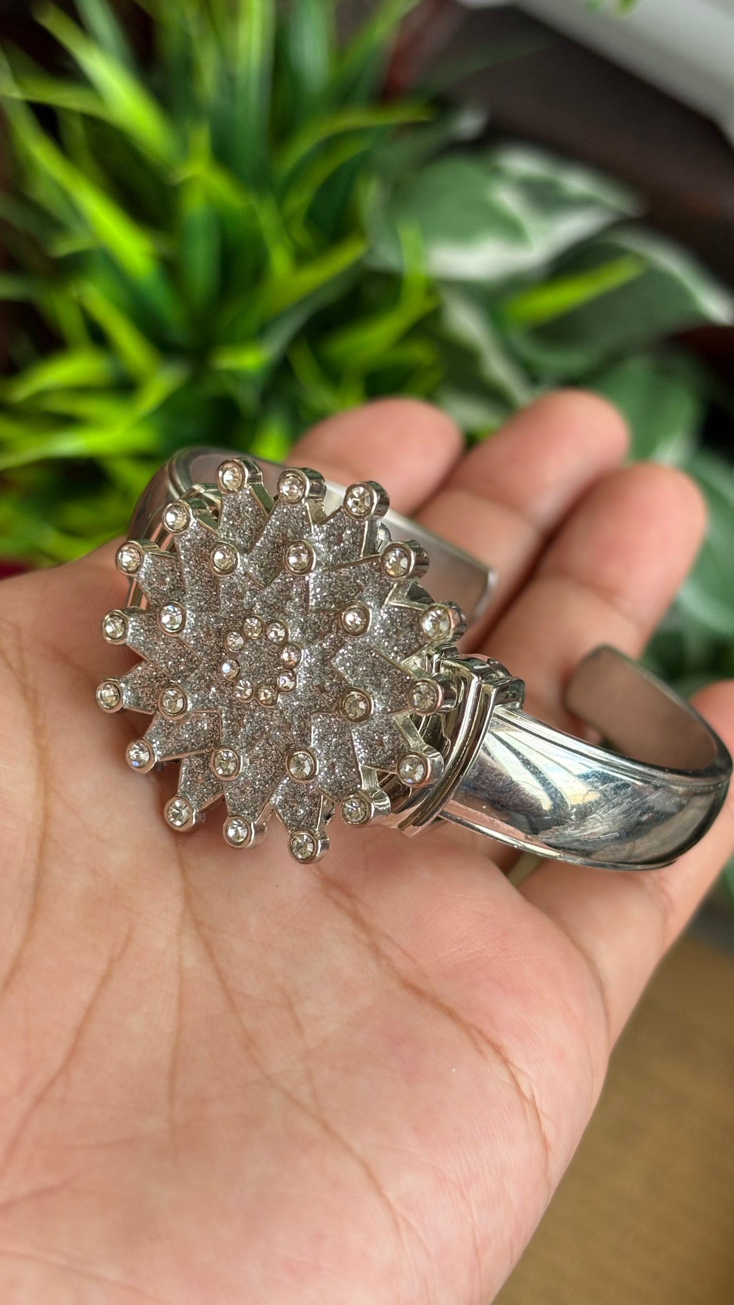 Vintage Peekaboo Snowflake Bejeweled Watch in Silver Tone