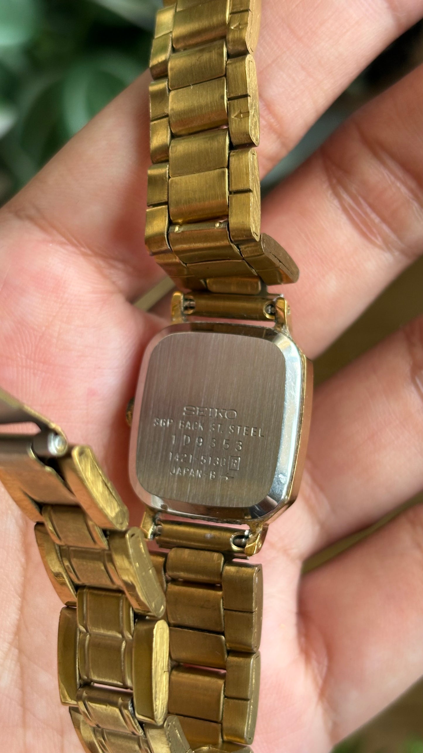 Vintage Seiko Japan Watch in Gold Tone Black Dial Square Face