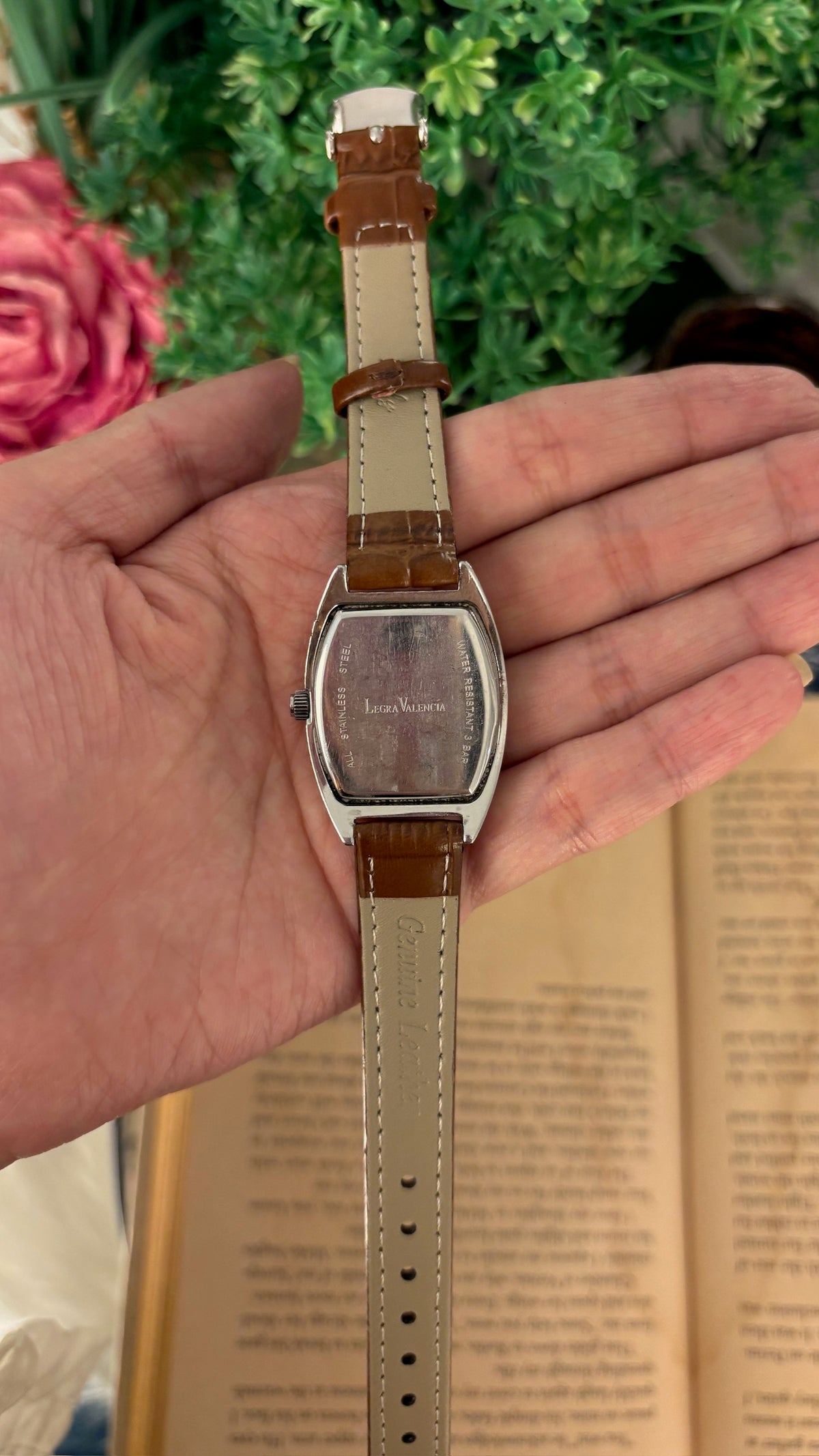 Rare Vintage Legra Valencia Barrel Watch in Silver Tone Brown Leather Quartz