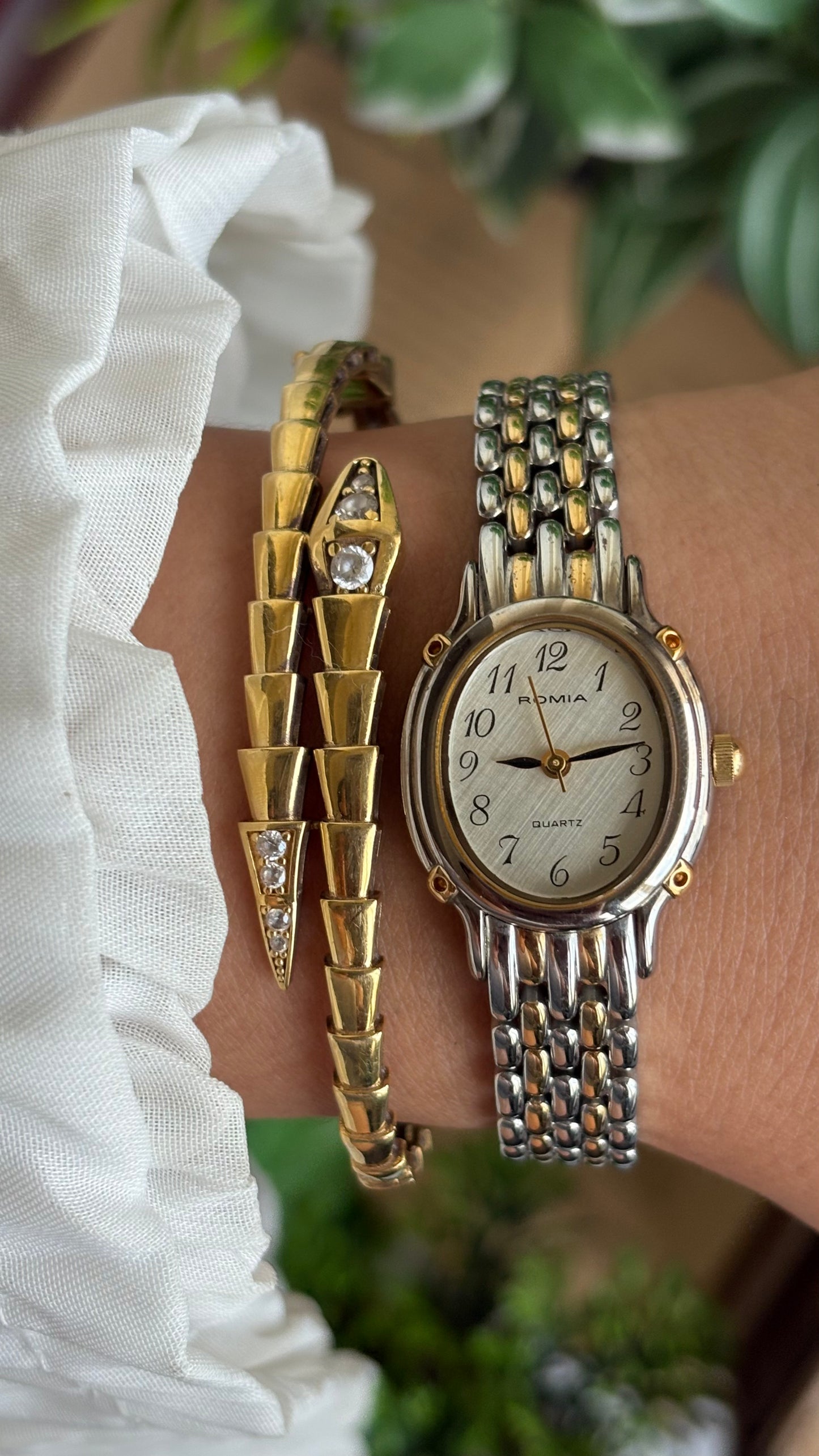 Vintage Romia Watch in Two Tone Oval Face