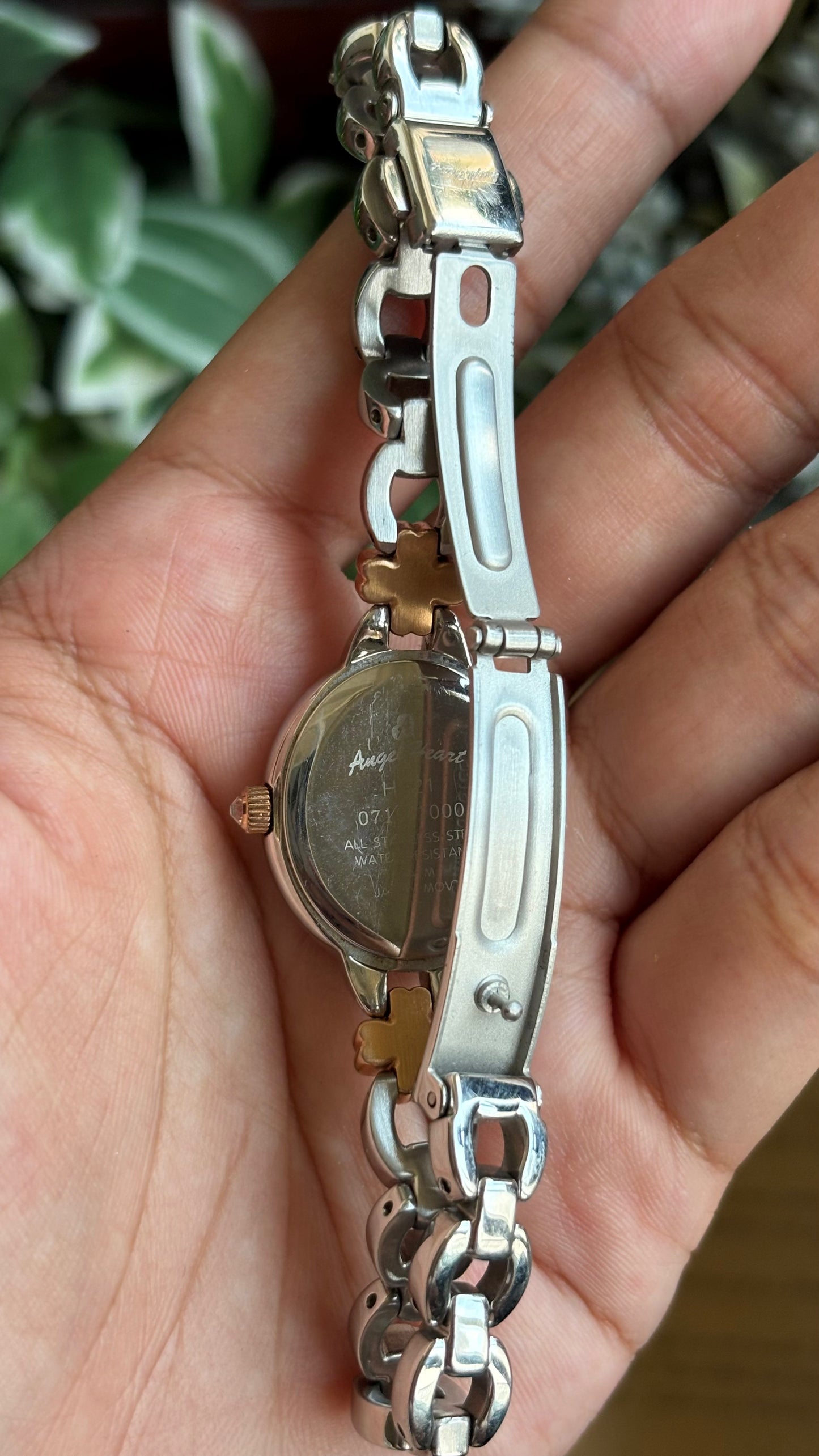 Vintage Angel Heart Coquette Bejeweled Watch in Two-Tone Pink Pearl Dial