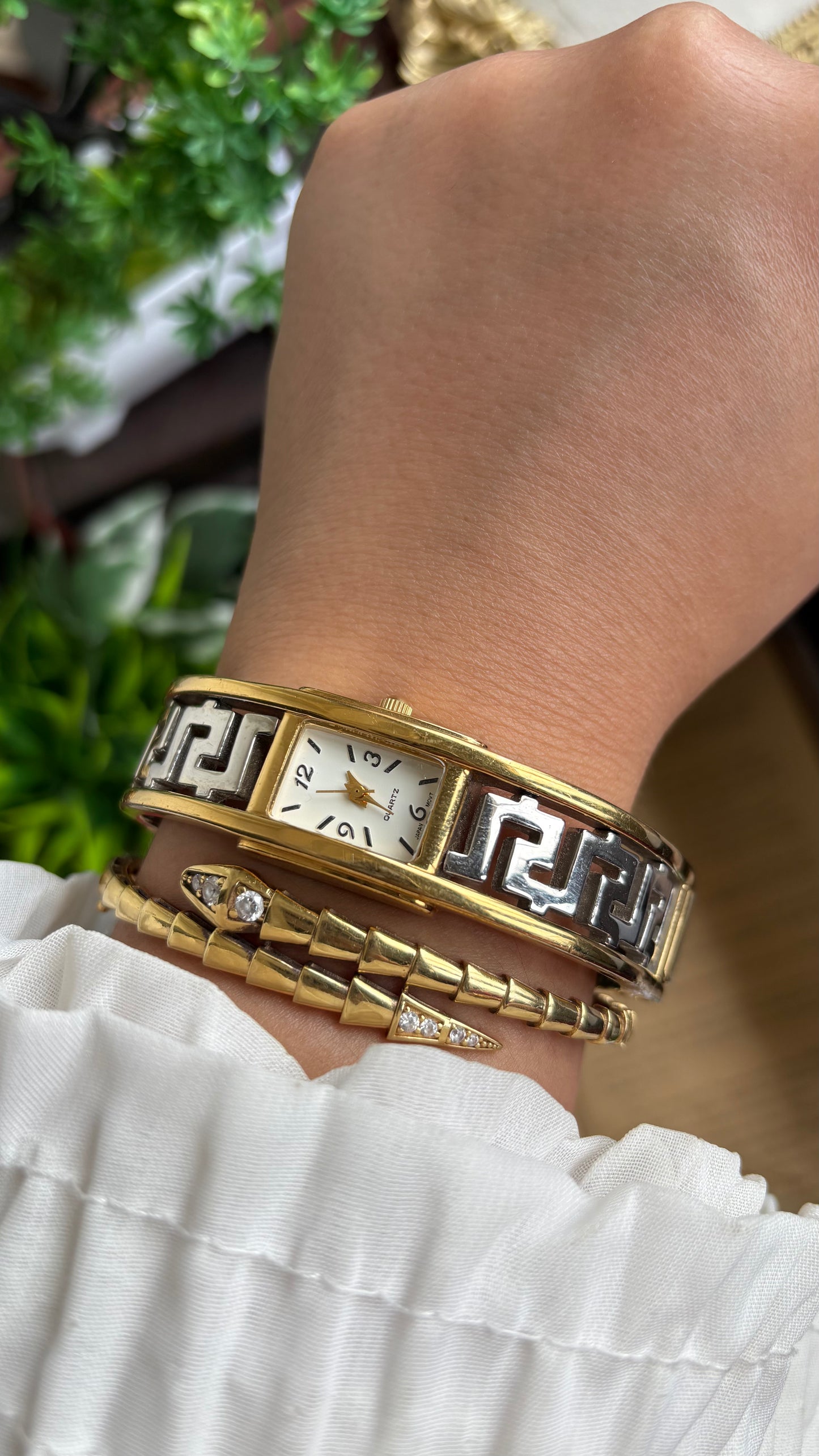 Vintage Avon Sleek Bangle Watch in Two-Tone Versace Style