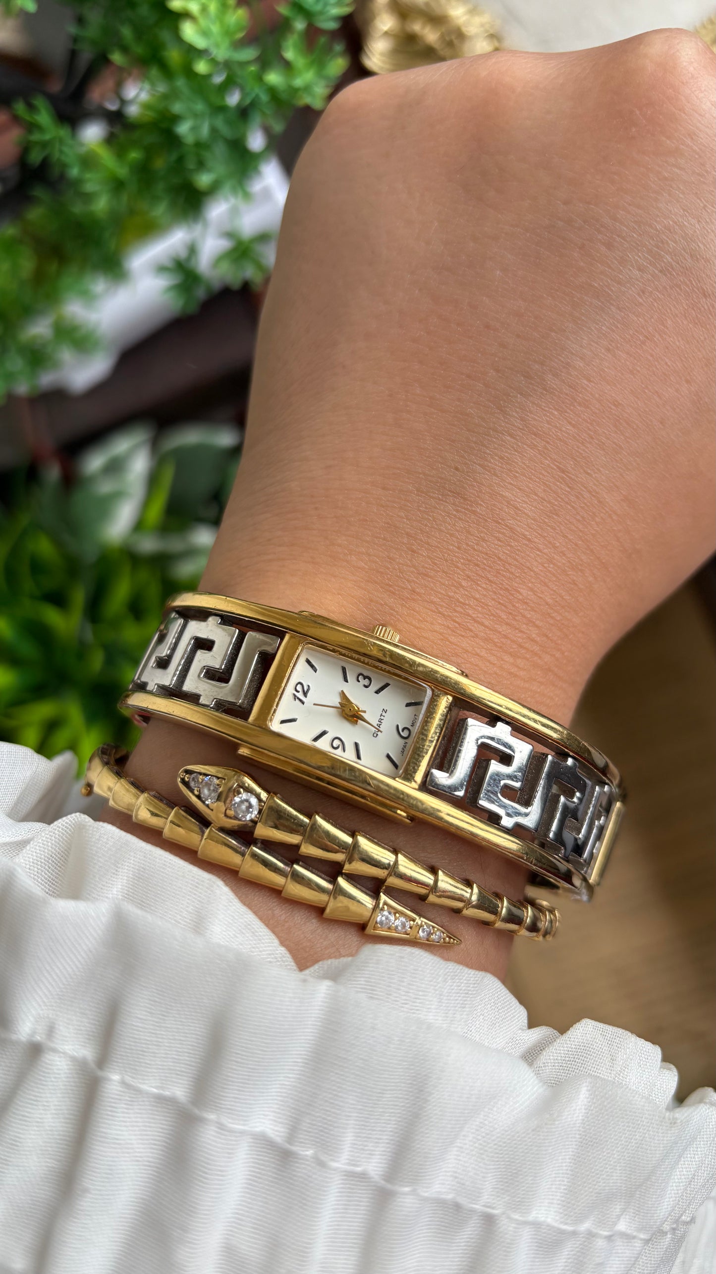 Vintage Avon Sleek Bangle Watch in Two-Tone Versace Style