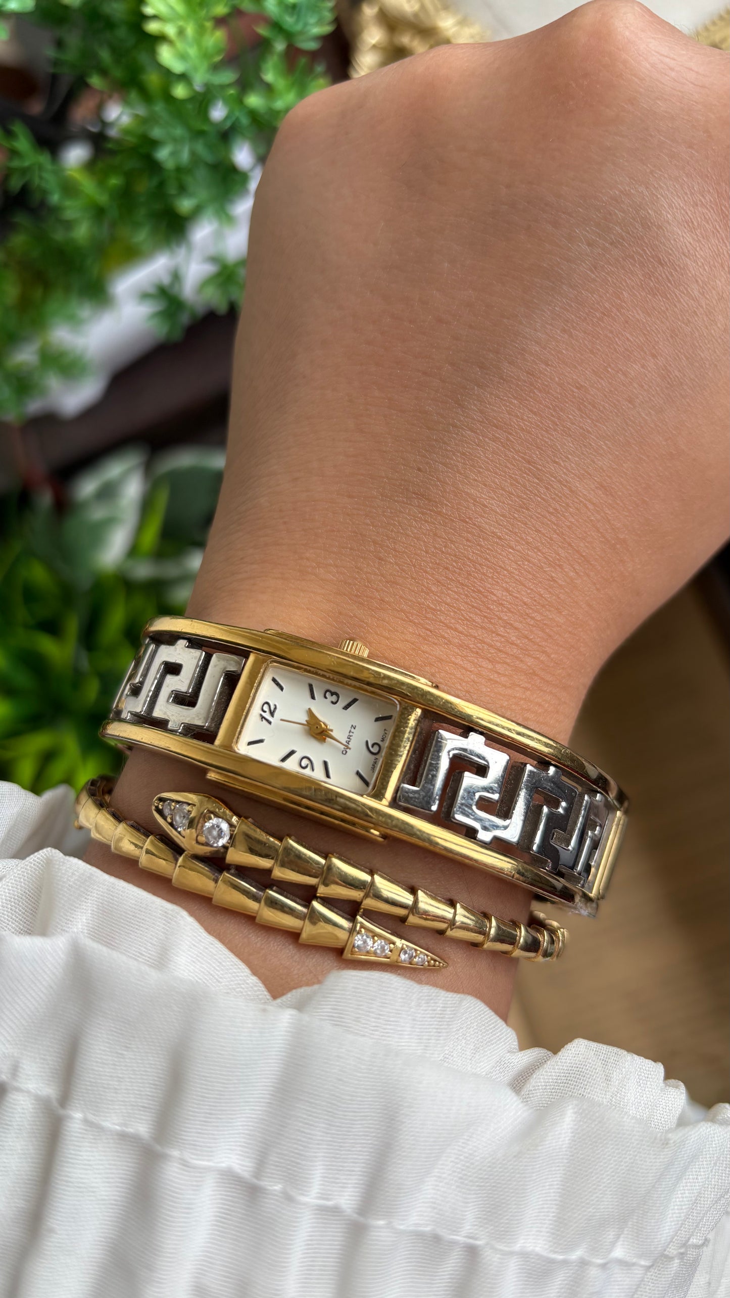 Vintage Avon Sleek Bangle Watch in Two-Tone Versace Style