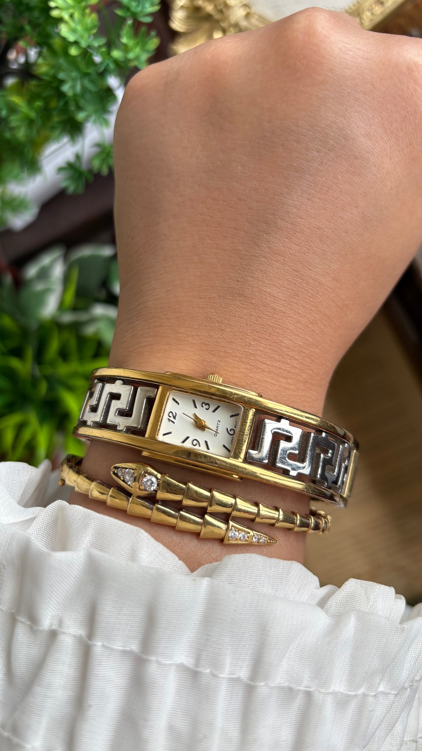 Vintage Avon Sleek Bangle Watch in Two-Tone Versace Style
