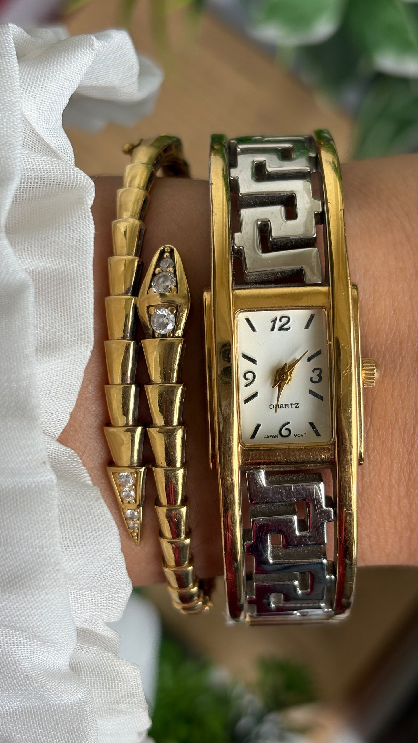 Vintage Avon Sleek Bangle Watch in Two-Tone Versace Style