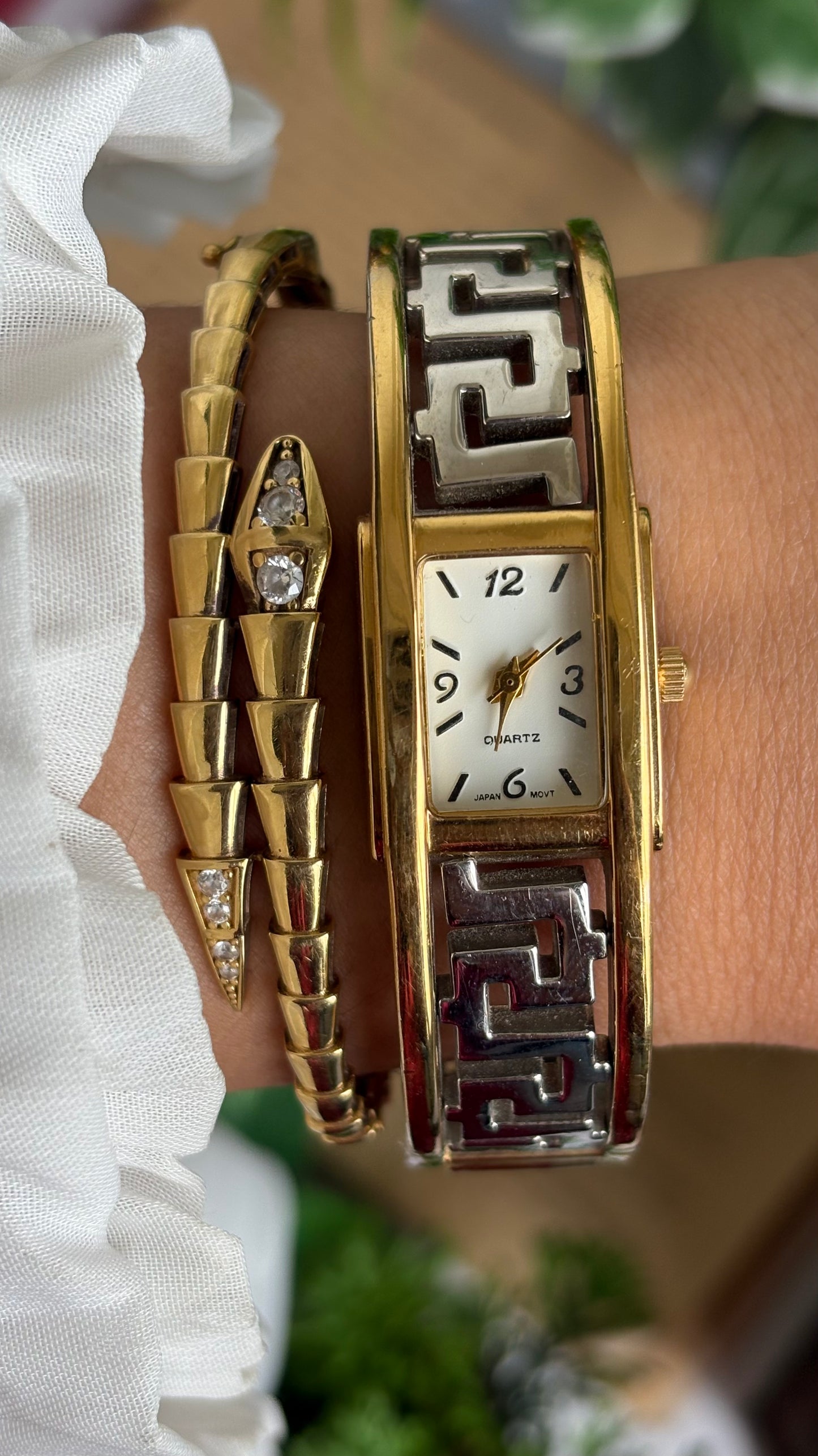 Vintage Avon Sleek Bangle Watch in Two-Tone Versace Style