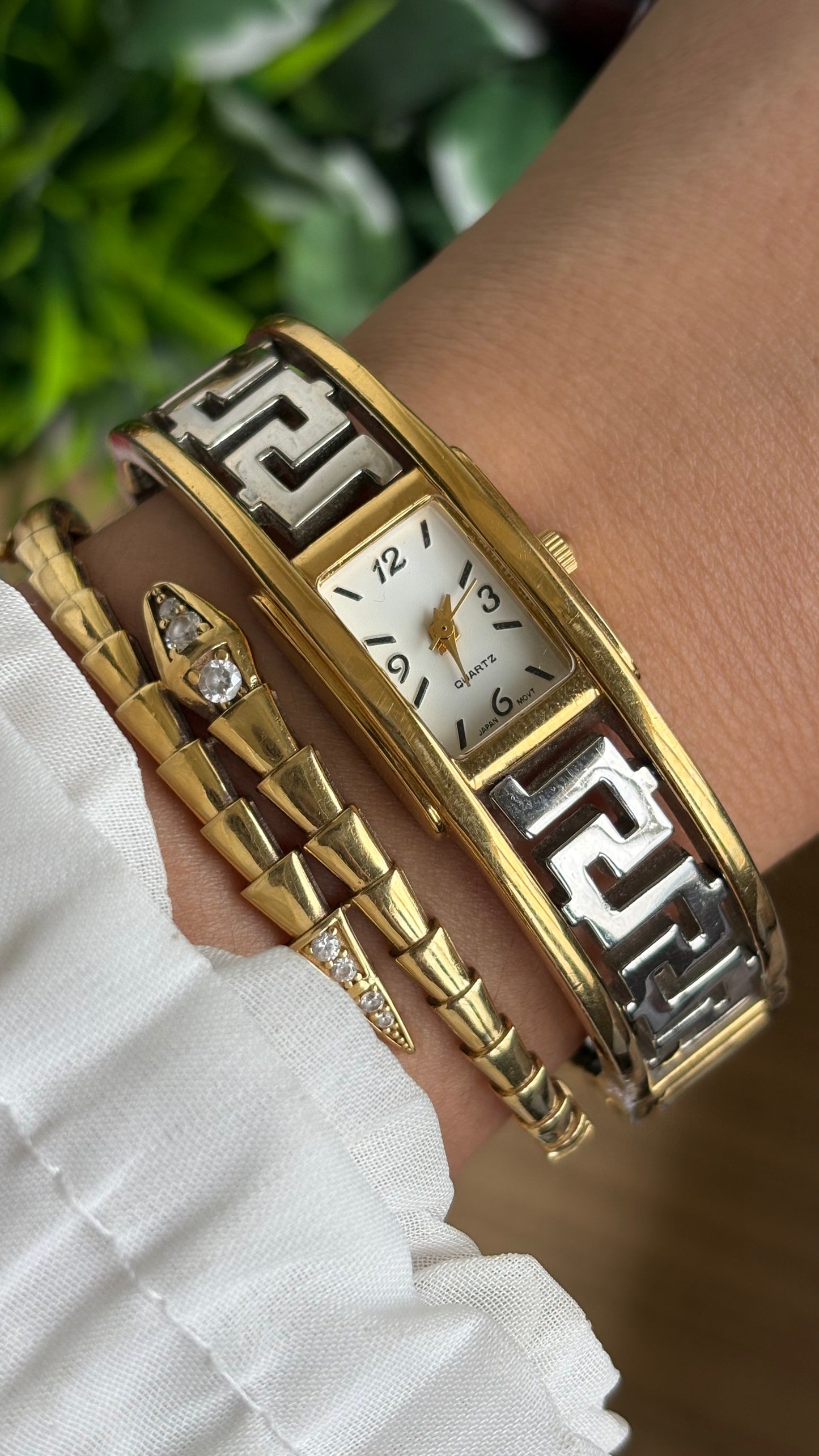 Vintage Avon Sleek Bangle Watch in Two-Tone Versace Style