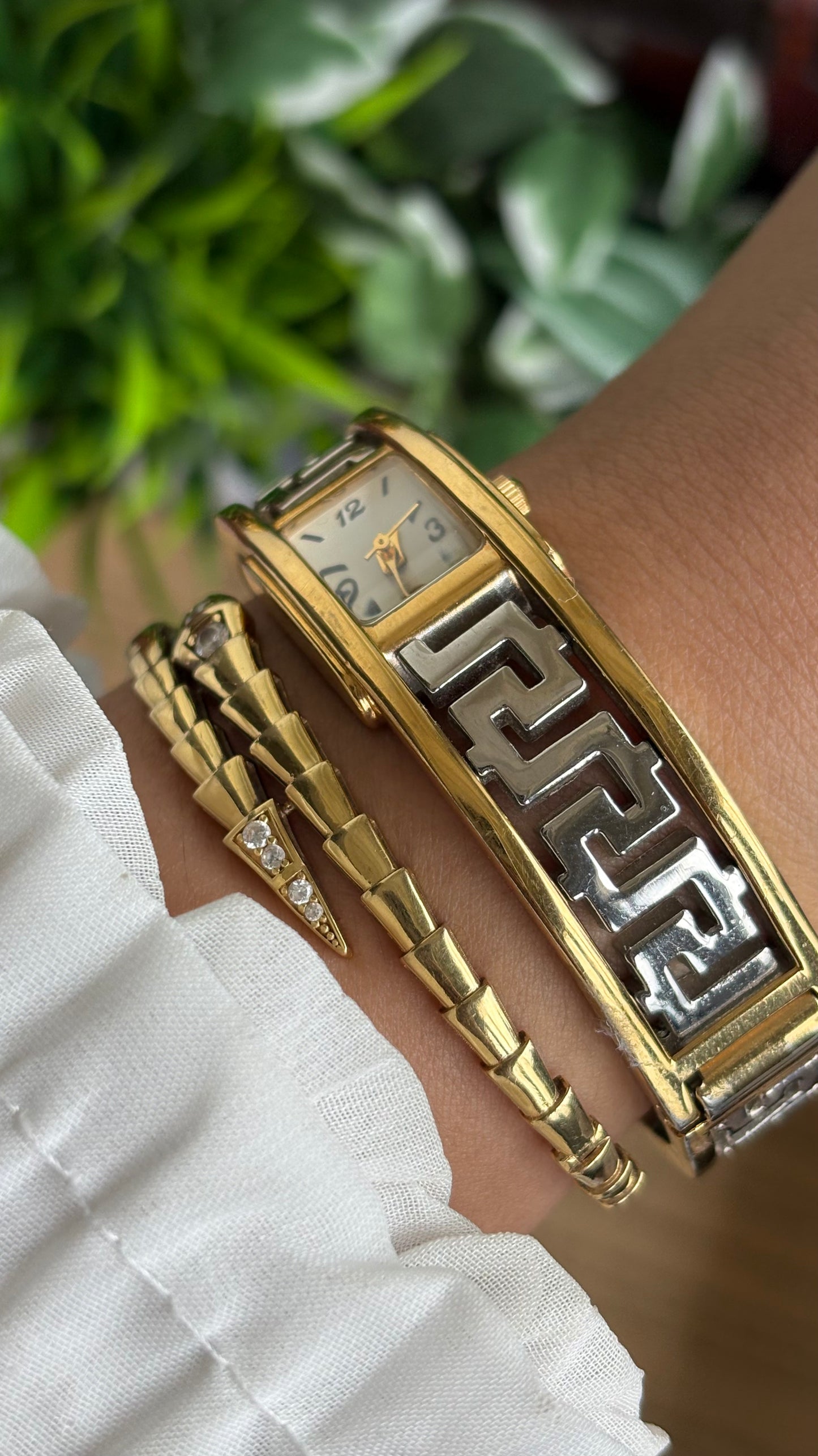 Vintage Avon Sleek Bangle Watch in Two-Tone Versace Style