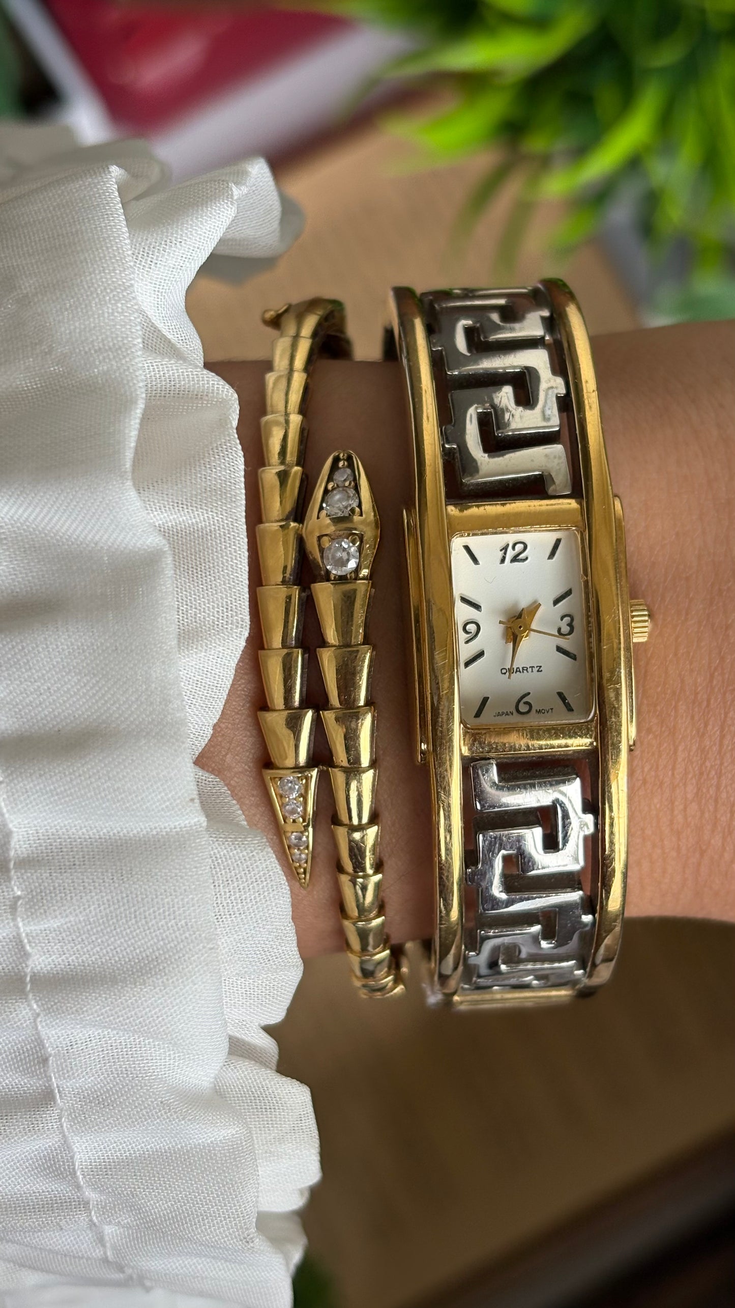 Vintage Avon Sleek Bangle Watch in Two-Tone Versace Style