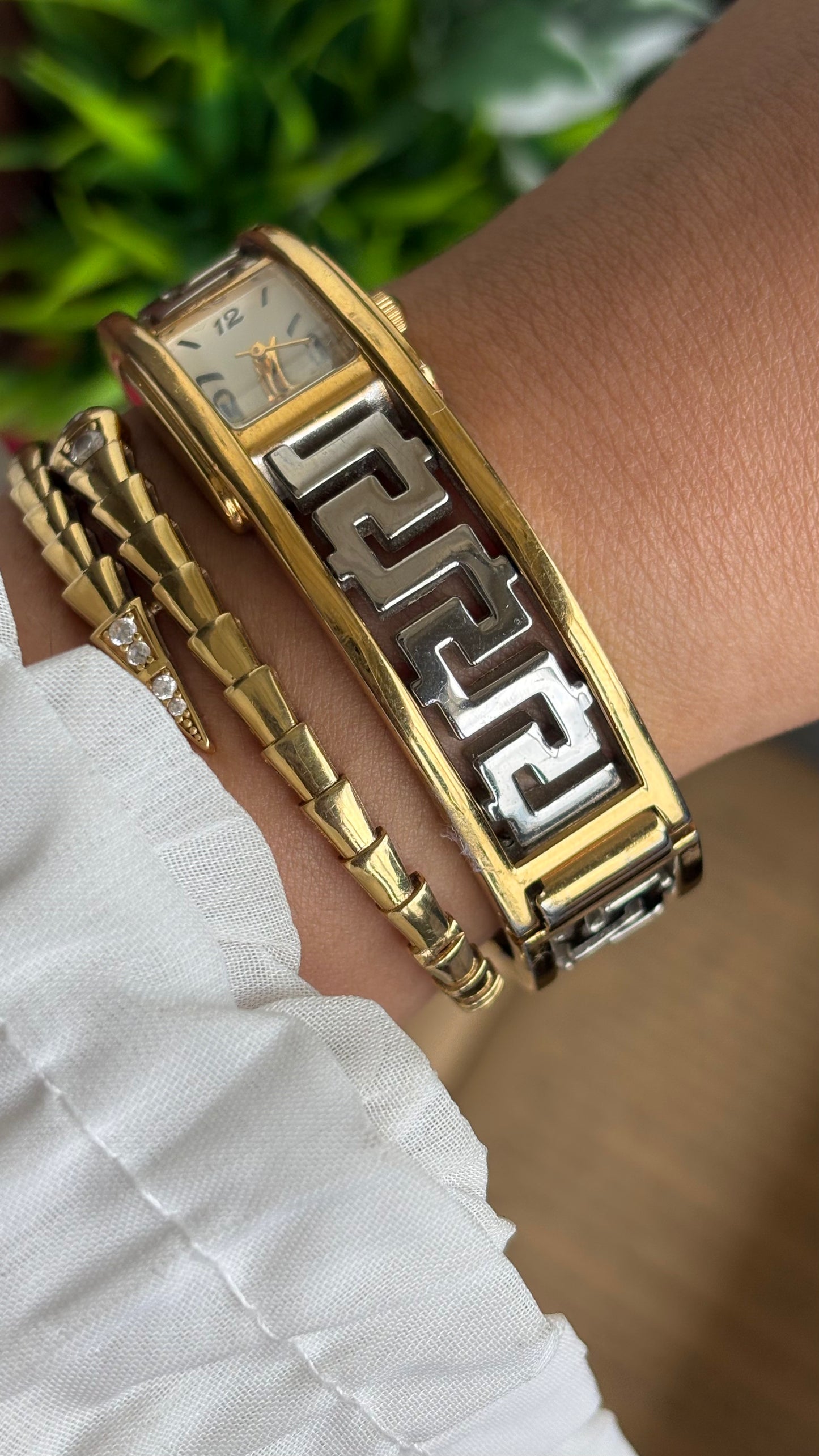 Vintage Avon Sleek Bangle Watch in Two-Tone Versace Style