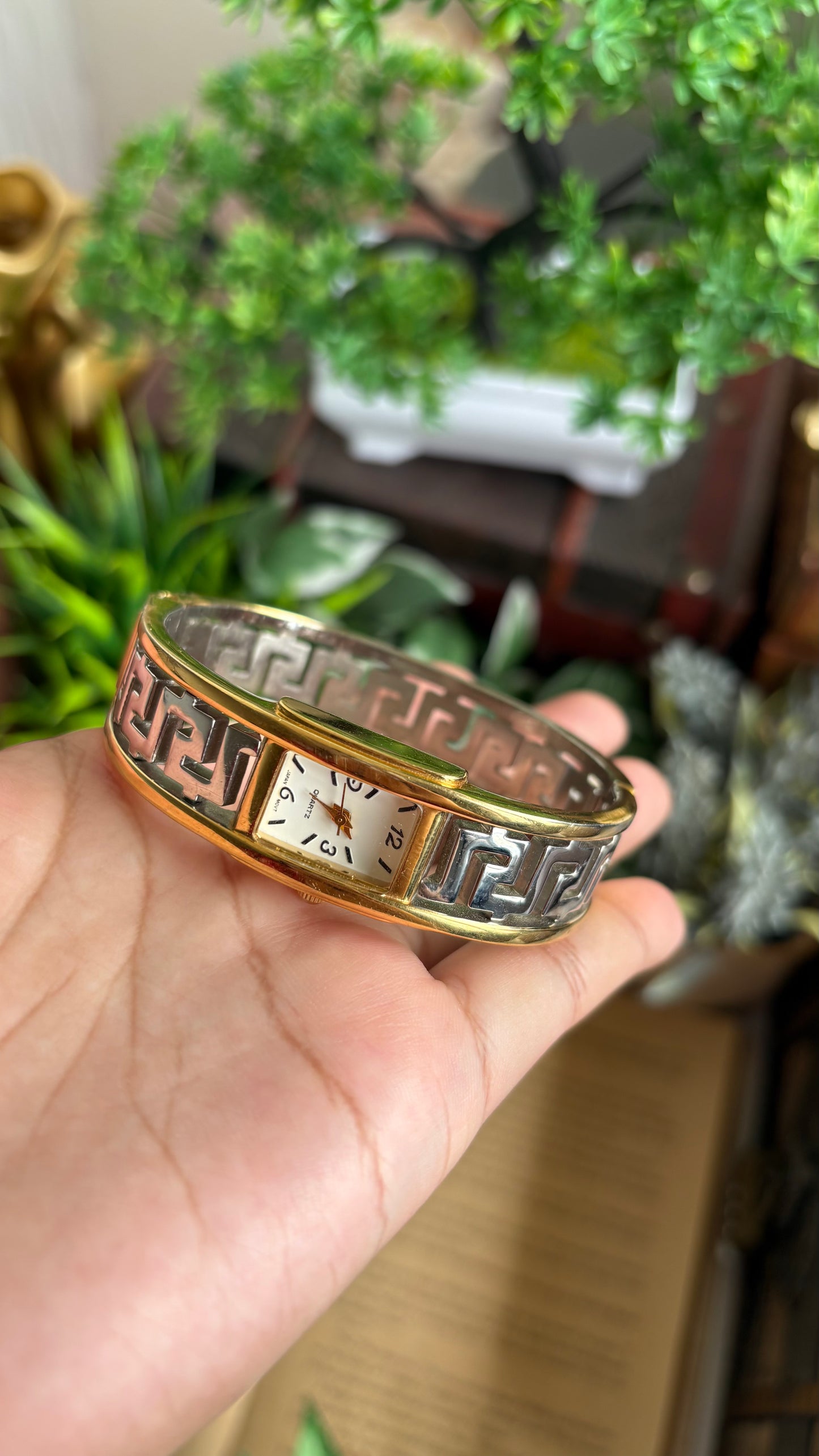 Vintage Avon Sleek Bangle Watch in Two-Tone Versace Style