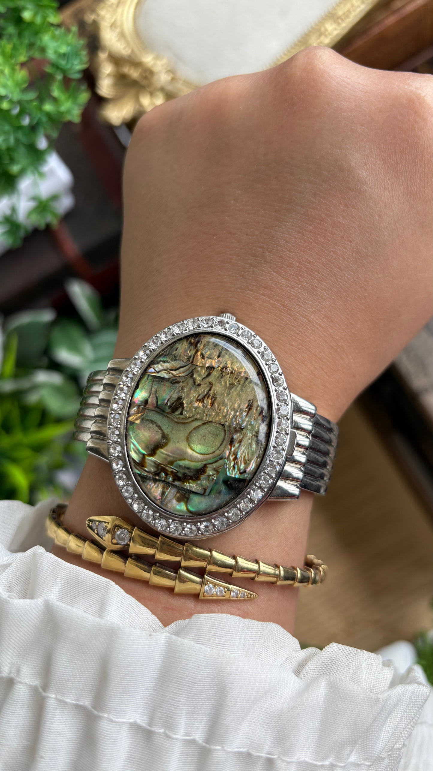 Vintage Vivani Abalone Shell Rare Peekaboo Watch in Silver Tone