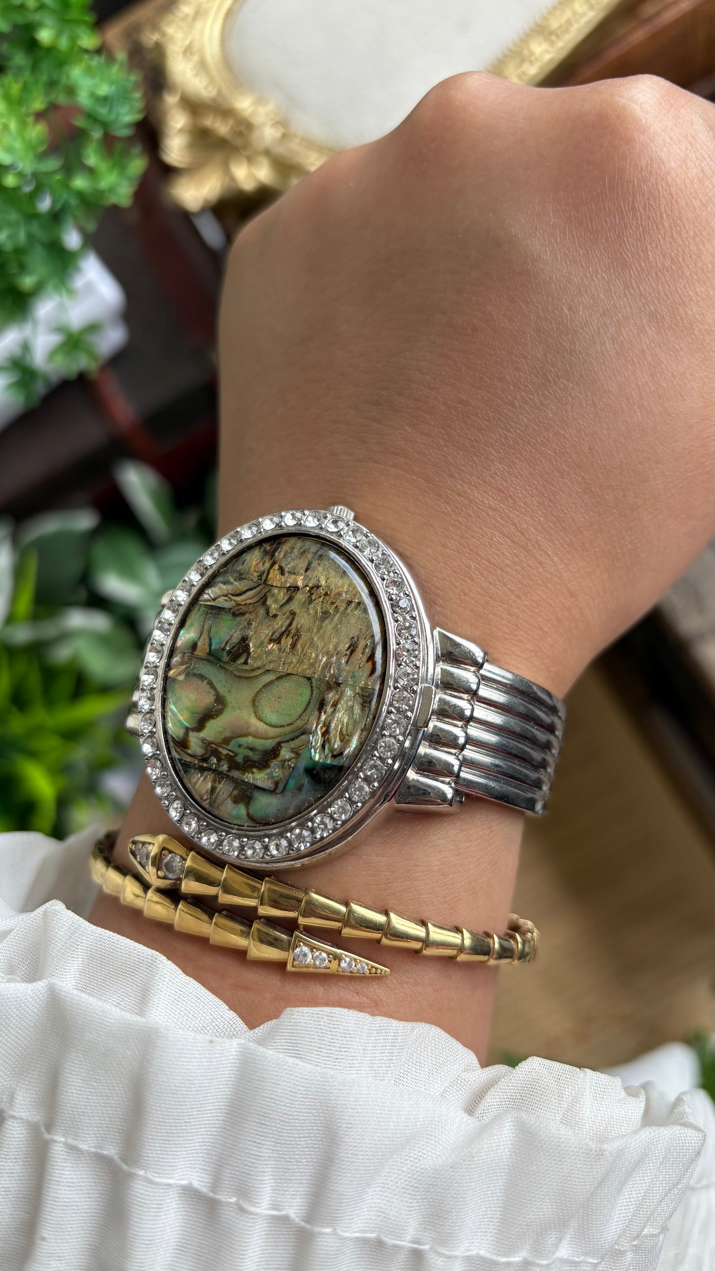 Vintage Vivani Abalone Shell Rare Peekaboo Watch in Silver Tone