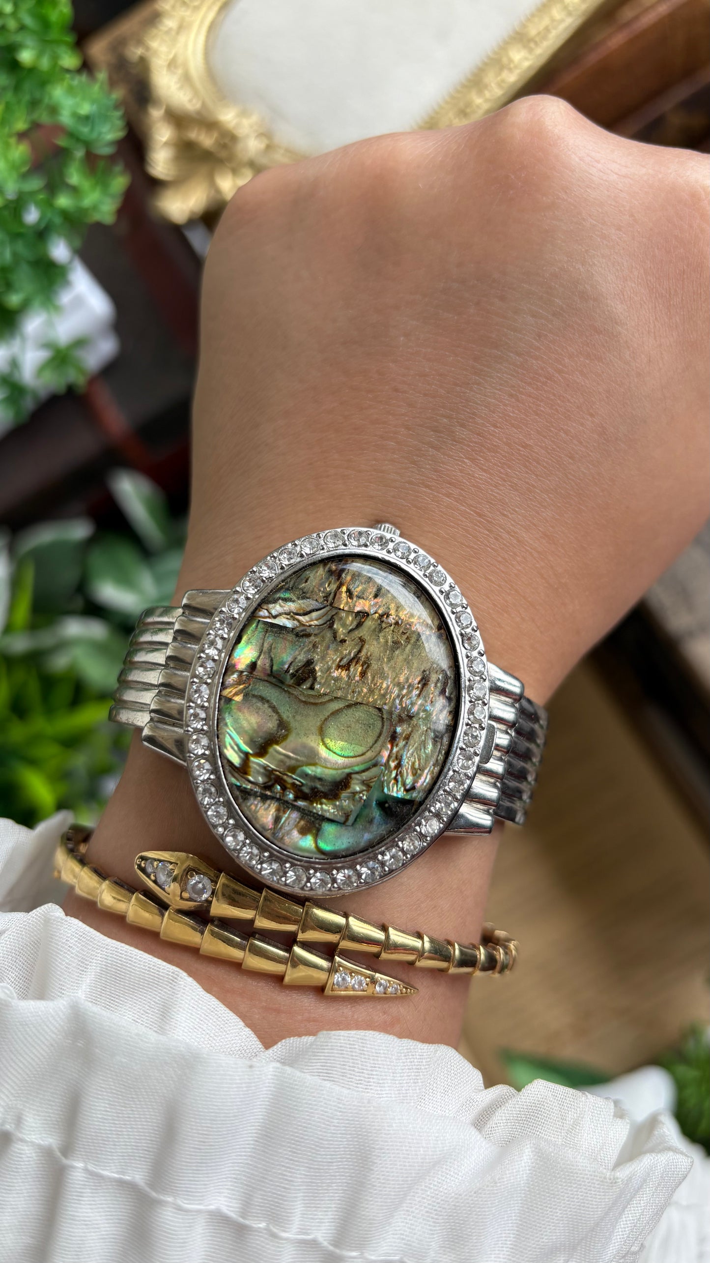 Vintage Vivani Abalone Shell Rare Peekaboo Watch in Silver Tone