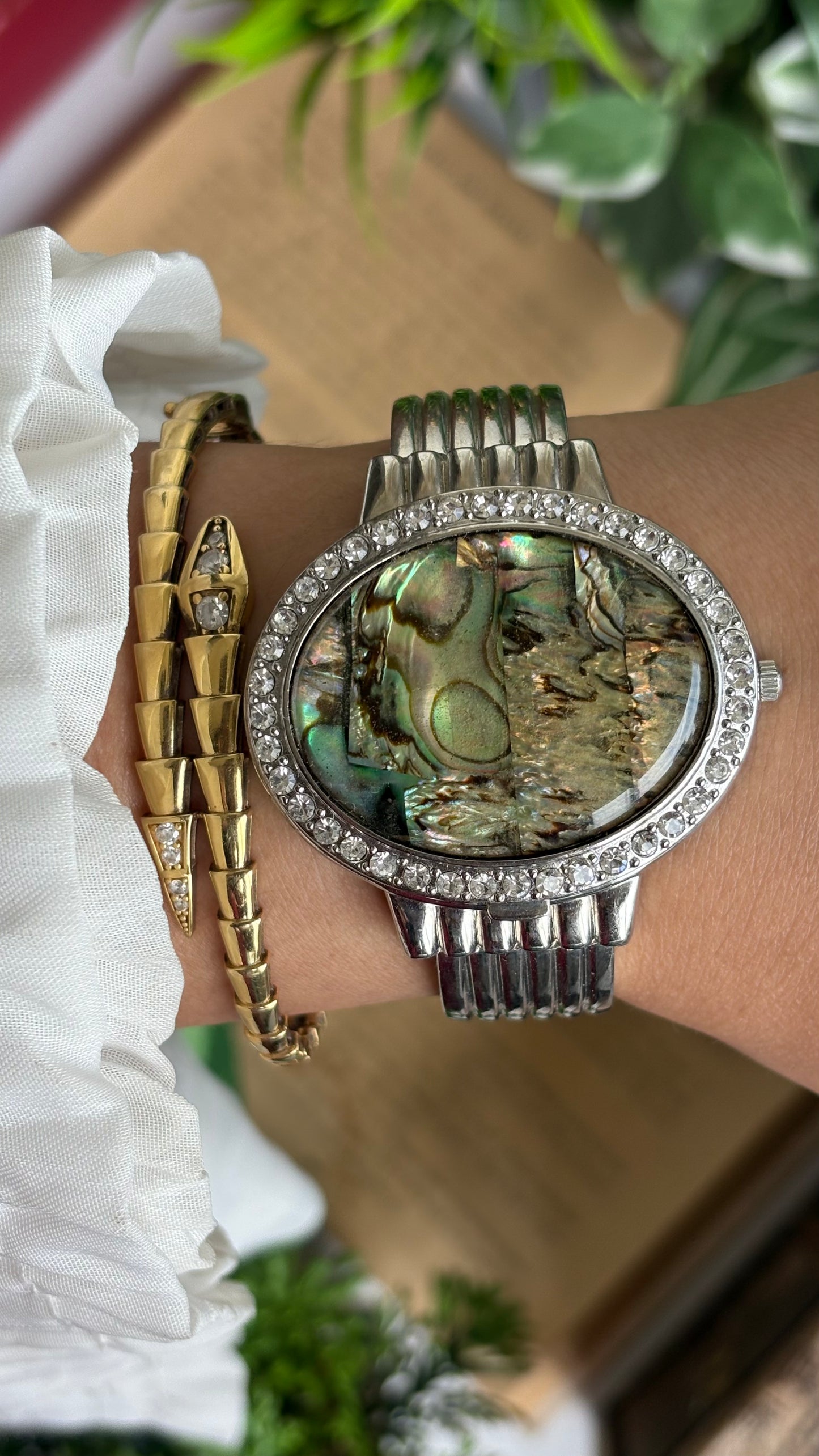 Vintage Vivani Abalone Shell Rare Peekaboo Watch in Silver Tone
