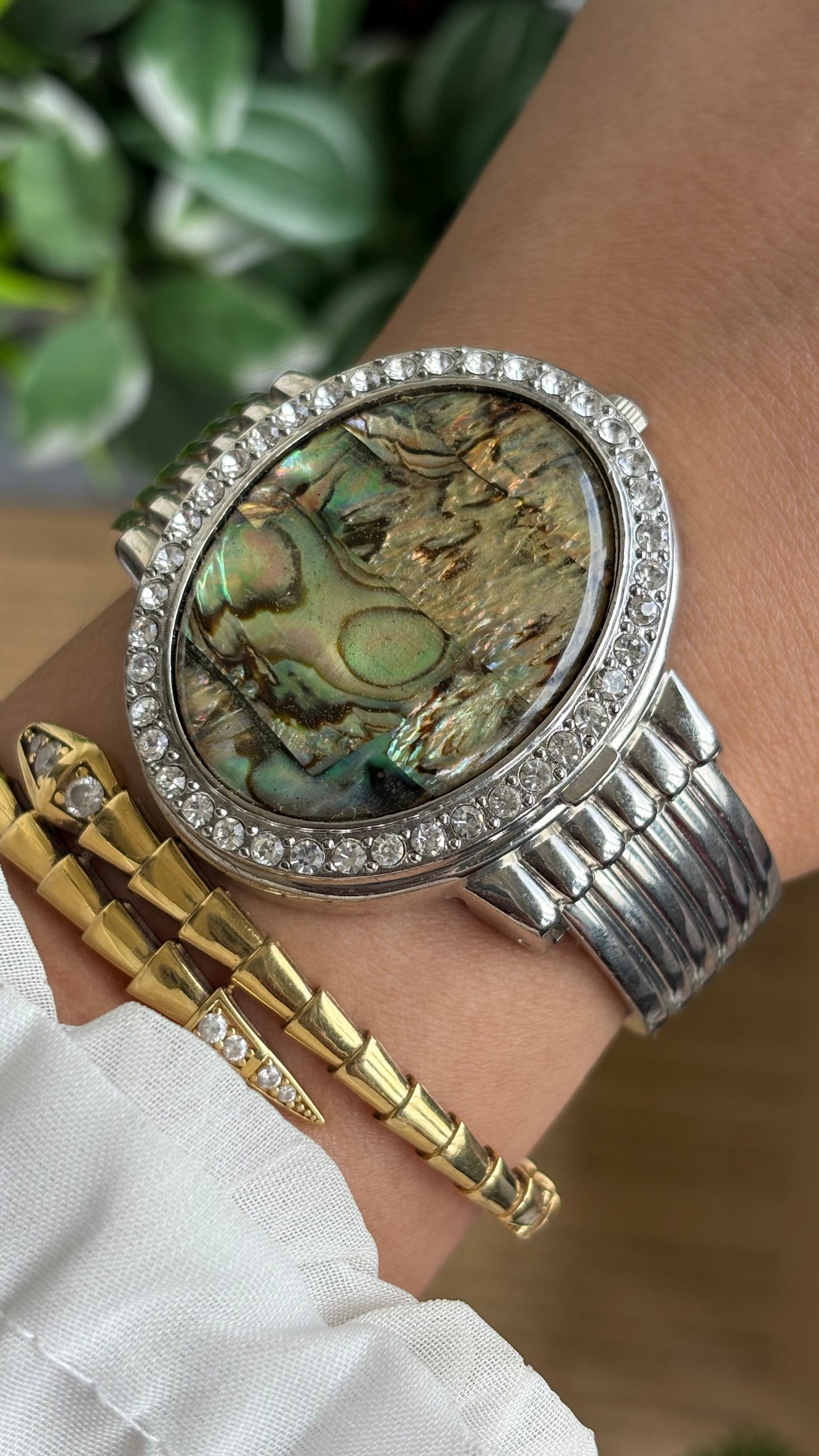 Vintage Vivani Abalone Shell Rare Peekaboo Watch in Silver Tone