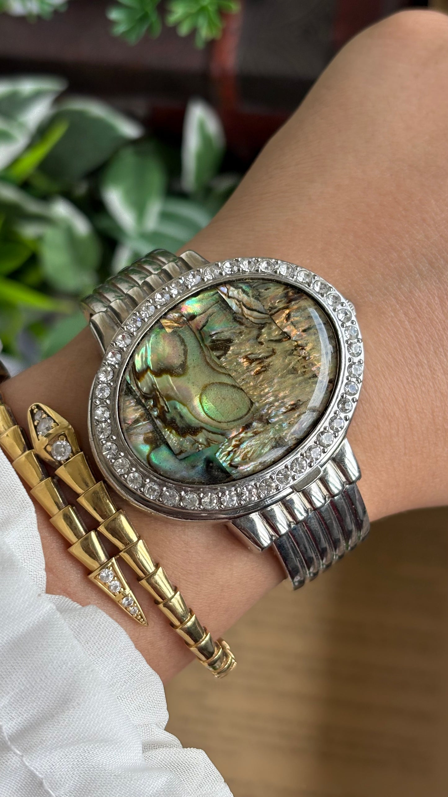 Vintage Vivani Abalone Shell Rare Peekaboo Watch in Silver Tone