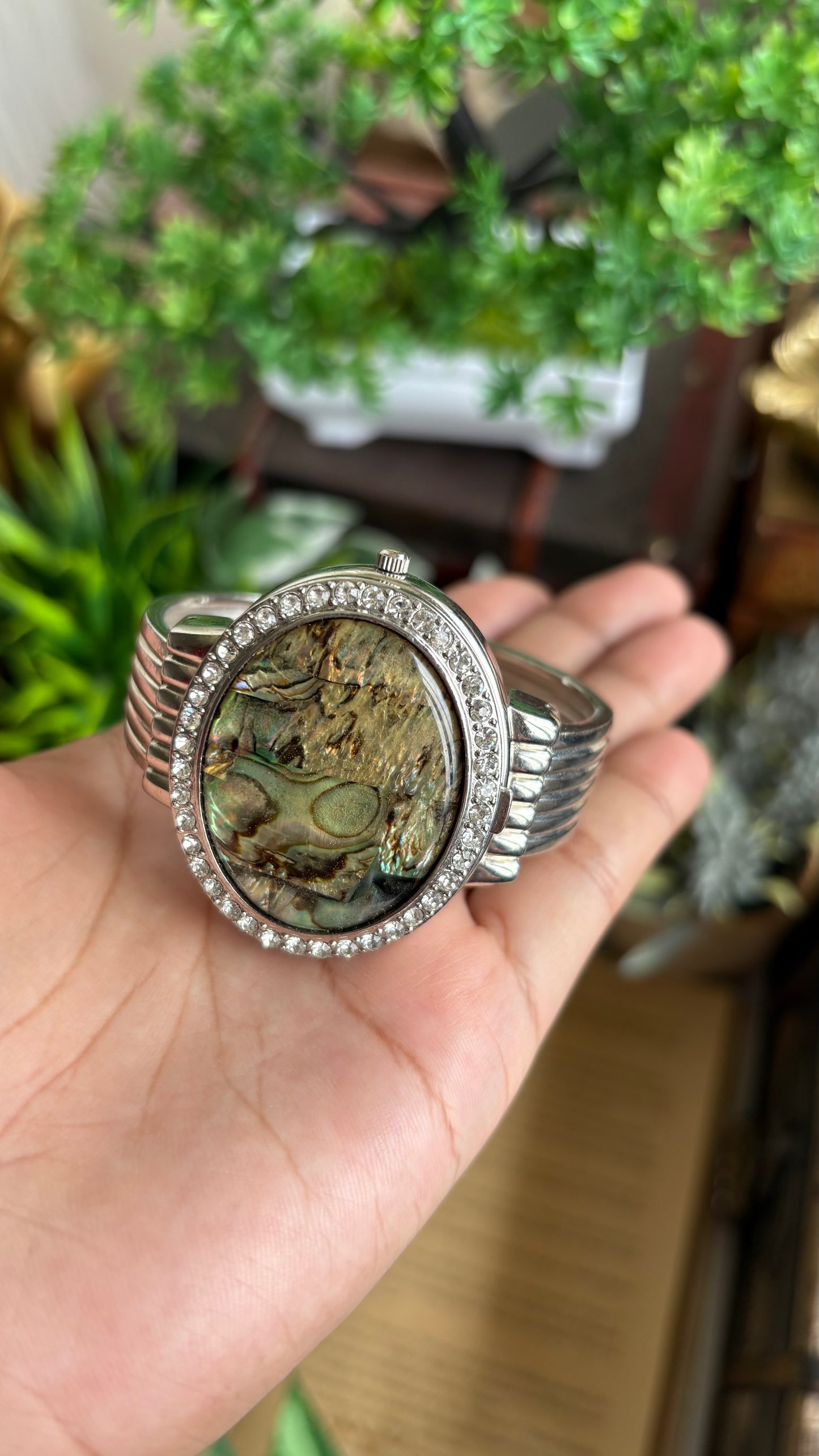Vintage Vivani Abalone Shell Rare Peekaboo Watch in Silver Tone