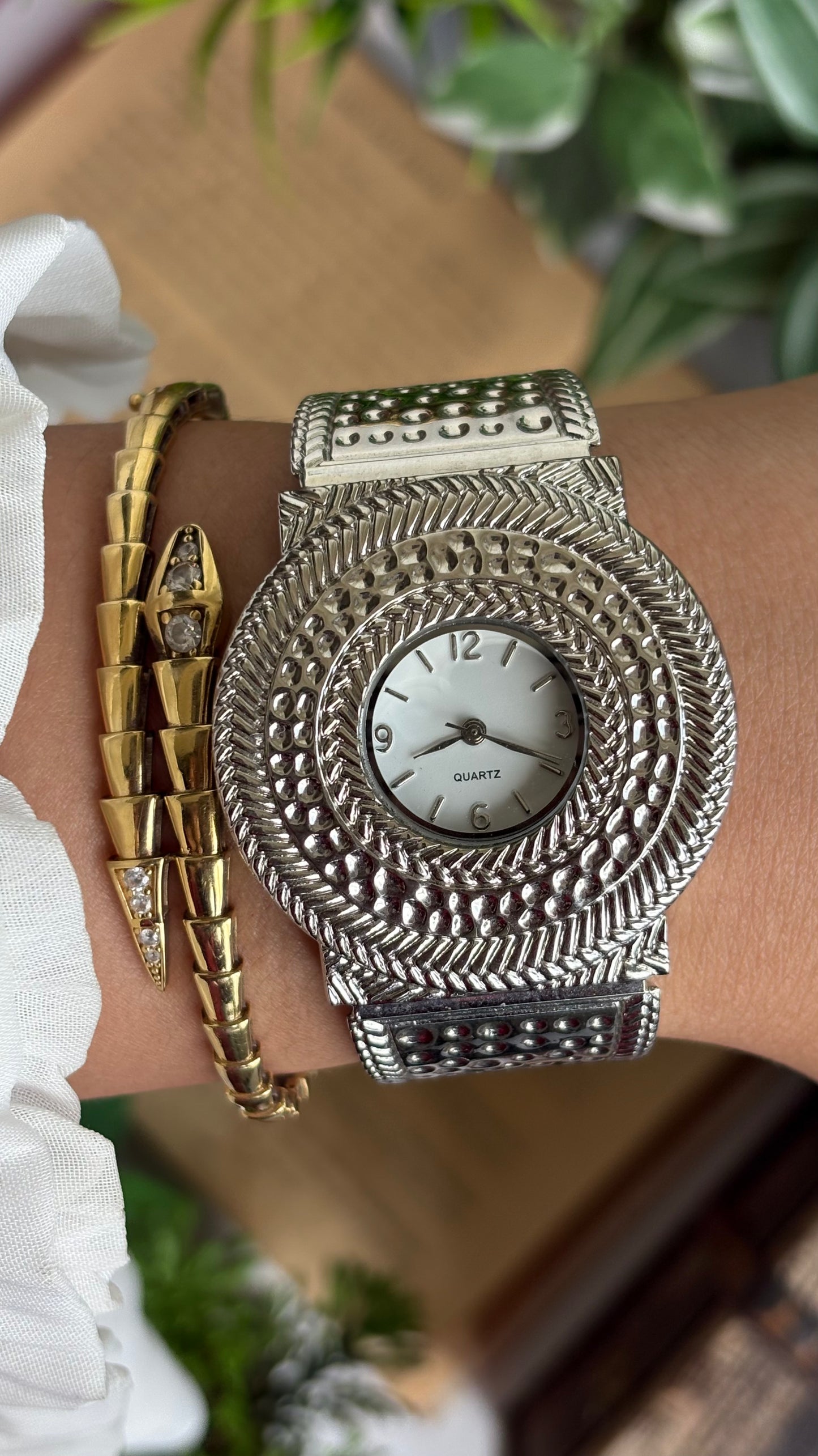 Vintage Rare Bangle Watch in Silver Tone