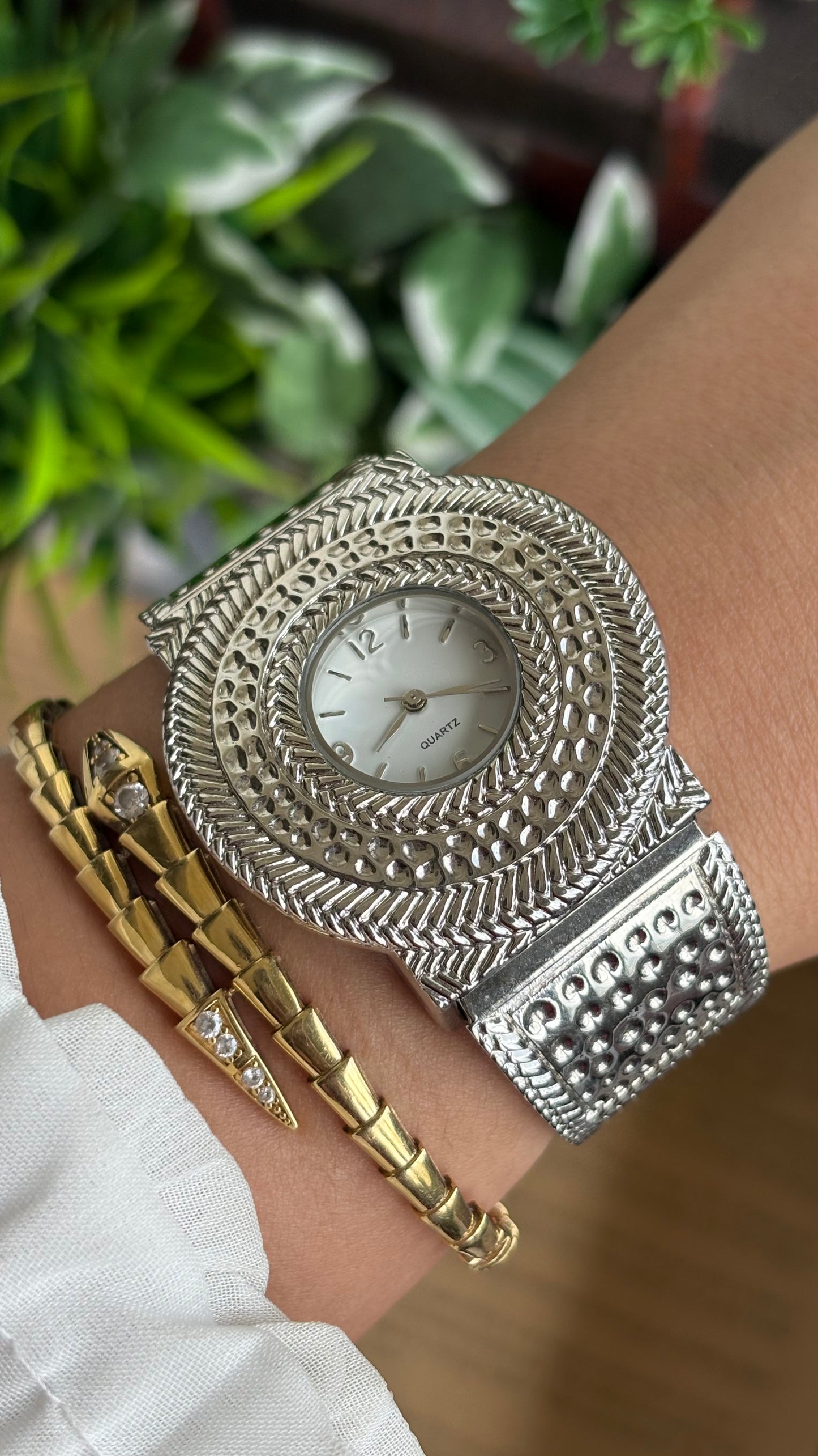 Vintage Rare Bangle Watch in Silver Tone
