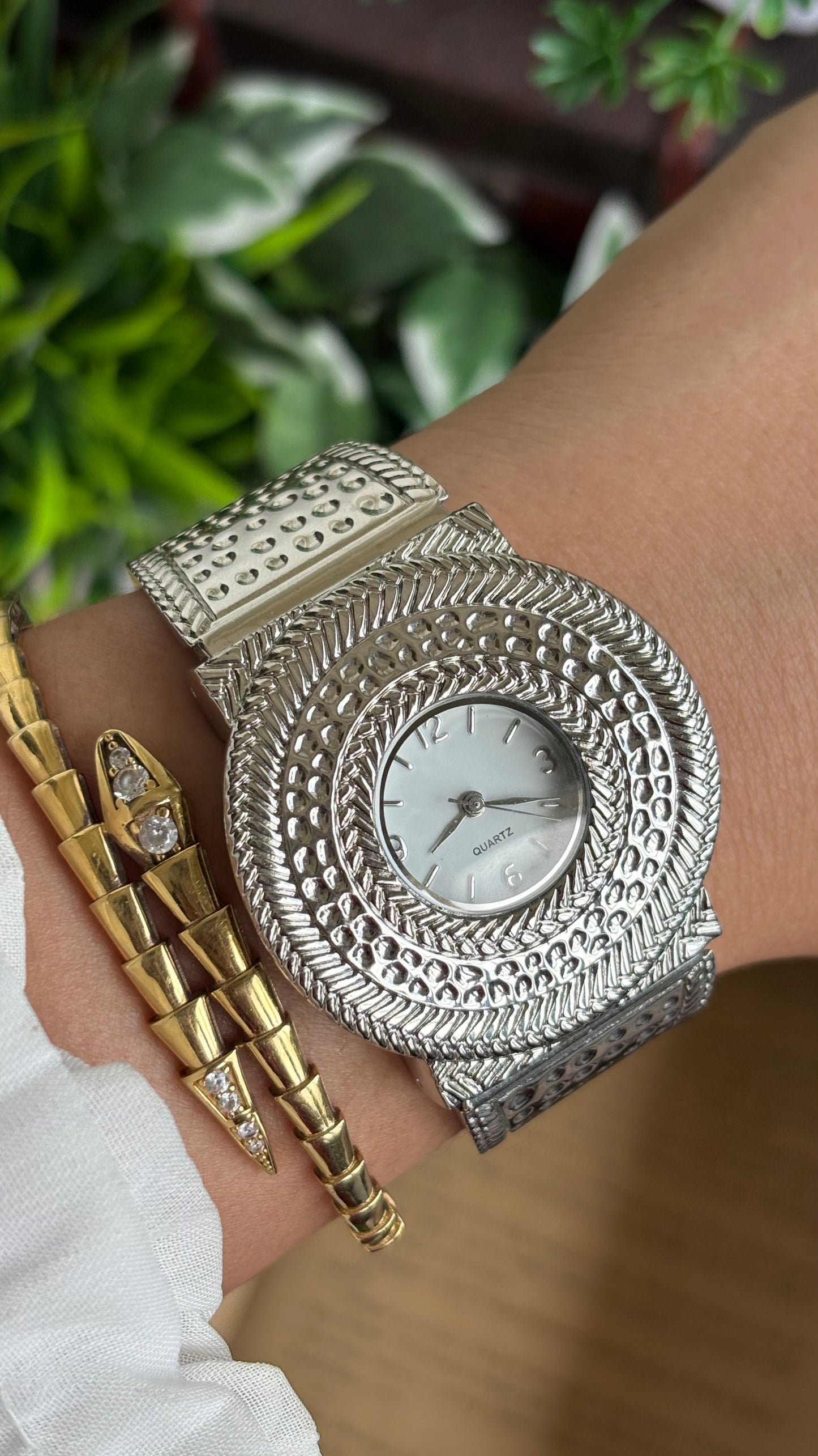 Vintage Rare Bangle Watch in Silver Tone