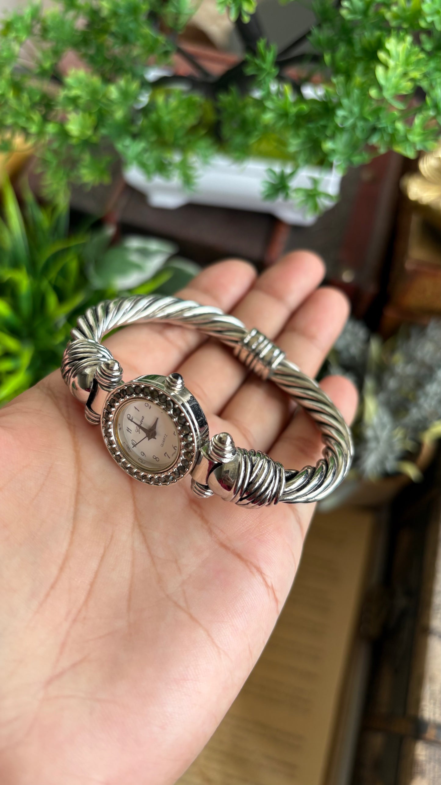 Vintage Geneva Rare Bangle Watch in Silver Tone Rope Style