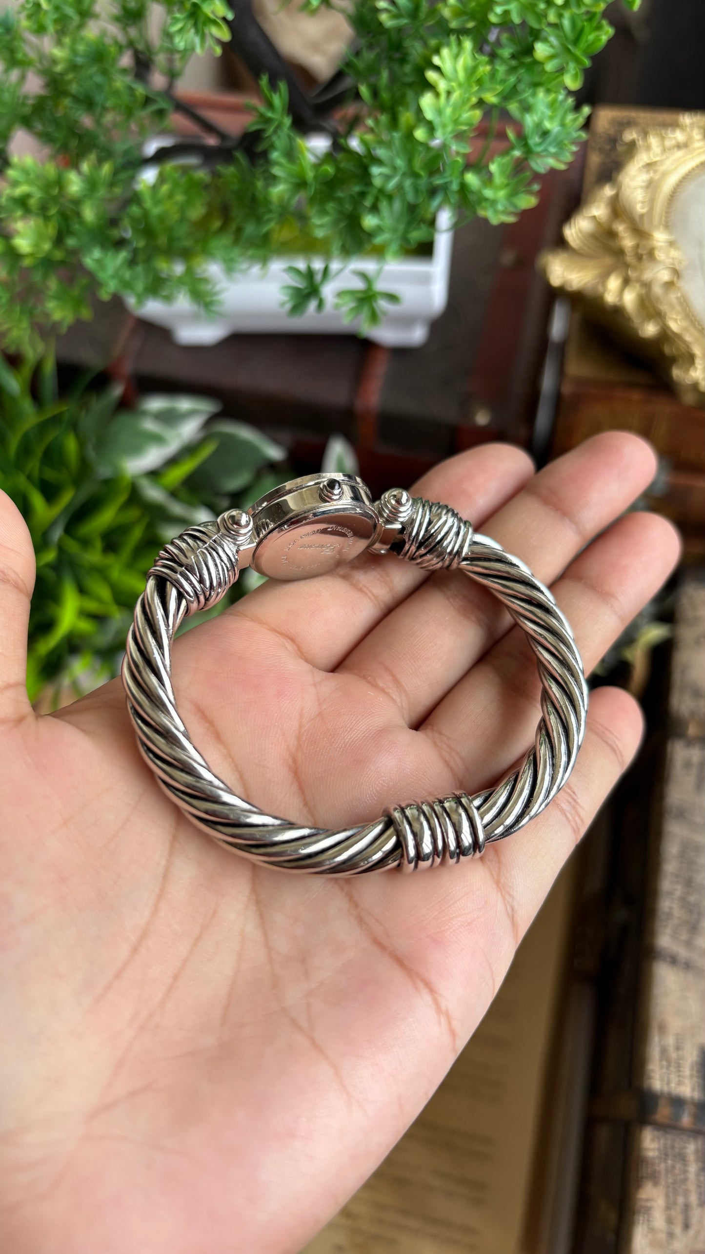 Vintage Geneva Rare Bangle Watch in Silver Tone Rope Style