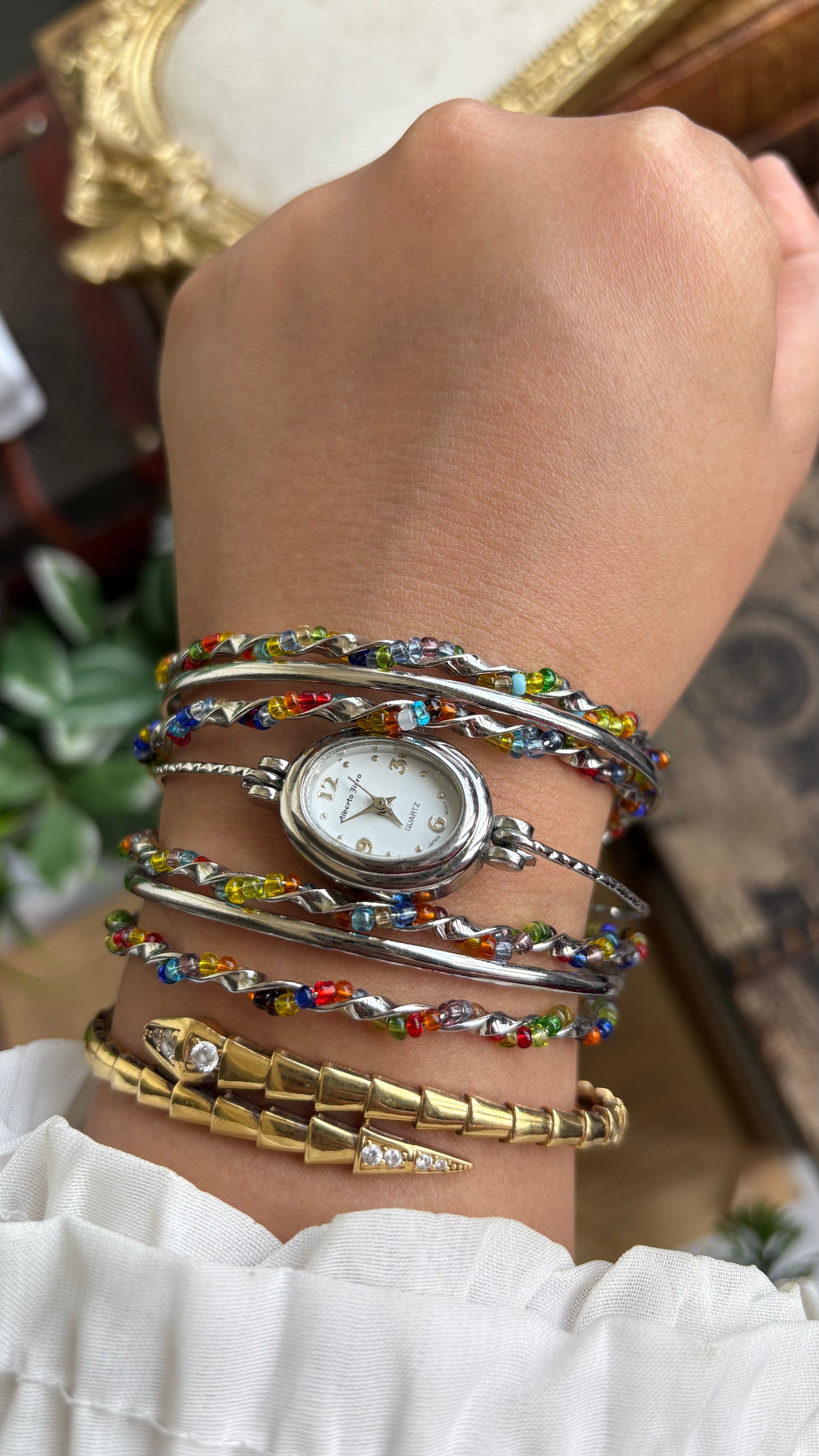 Vintage Alberto Jioro Layered Watch in Silver Tone