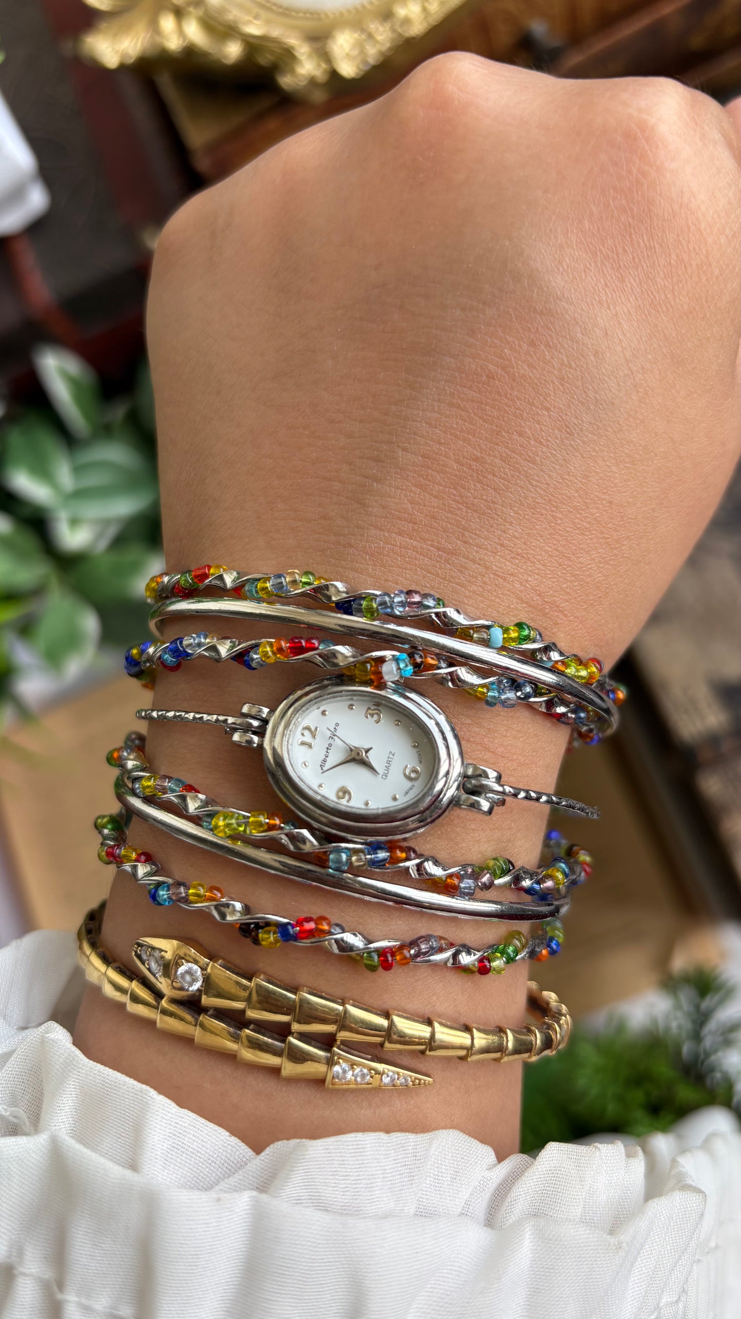 Vintage Alberto Jioro Layered Watch in Silver Tone