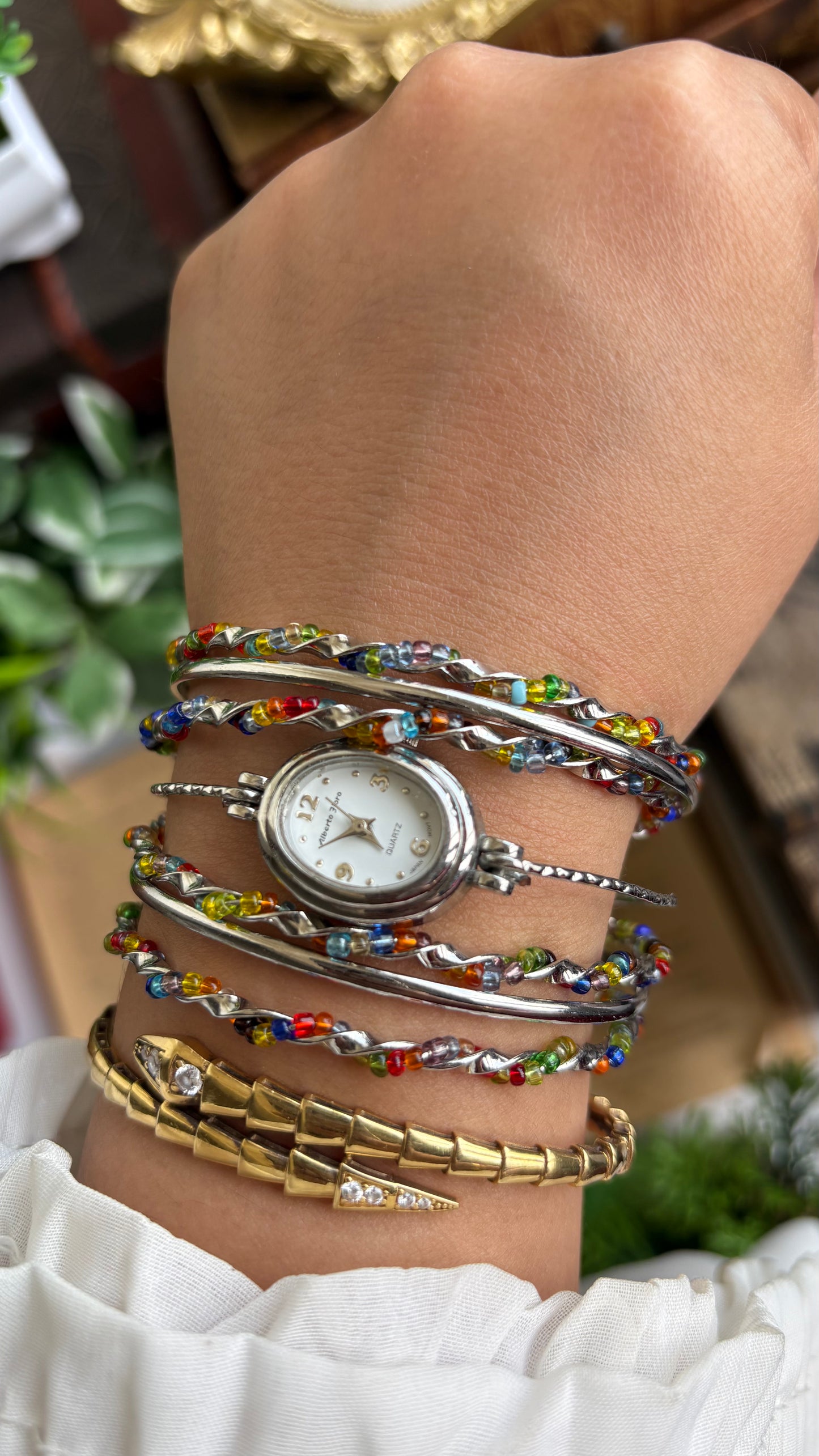 Vintage Alberto Jioro Layered Watch in Silver Tone