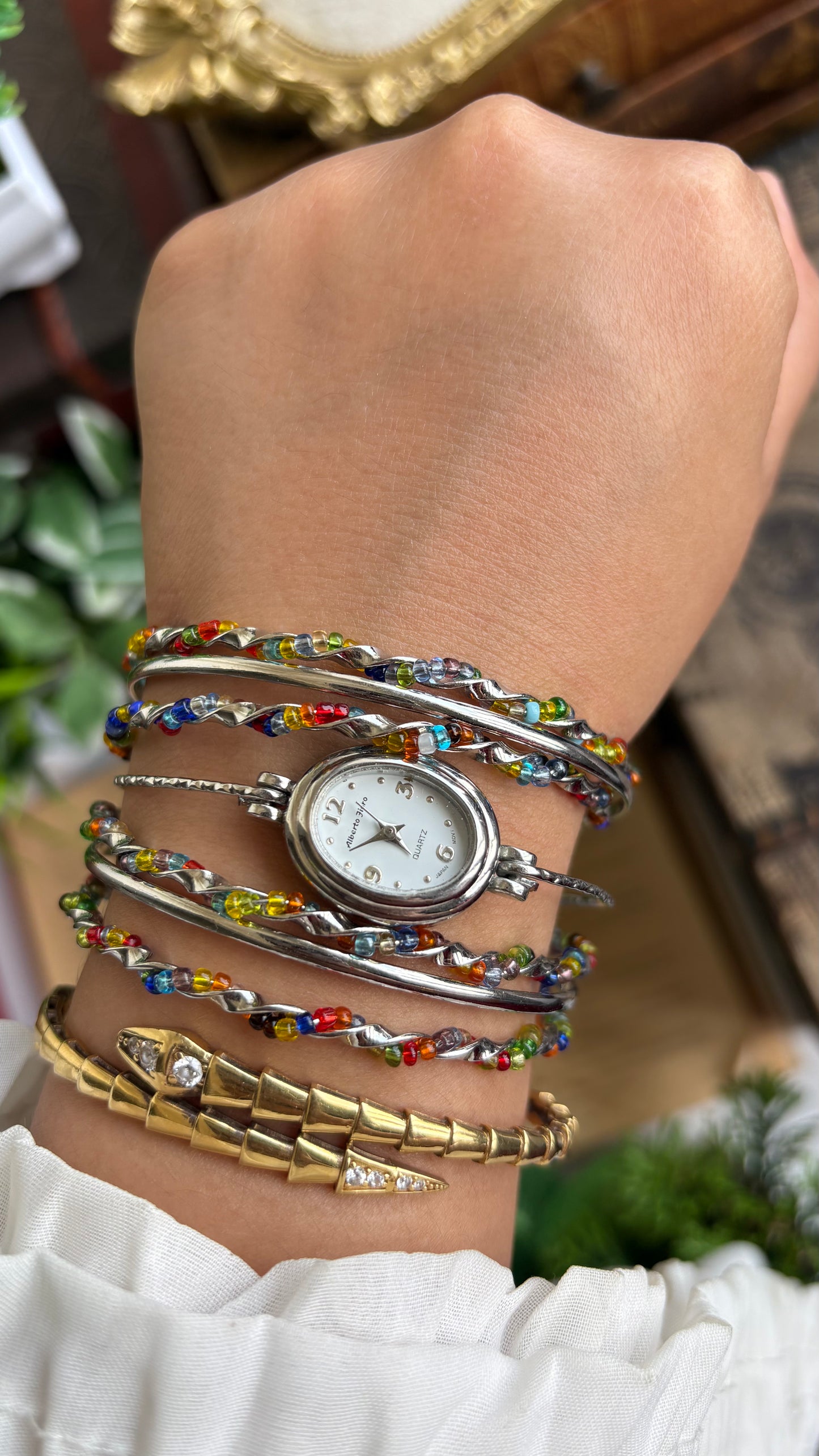 Vintage Alberto Jioro Layered Watch in Silver Tone