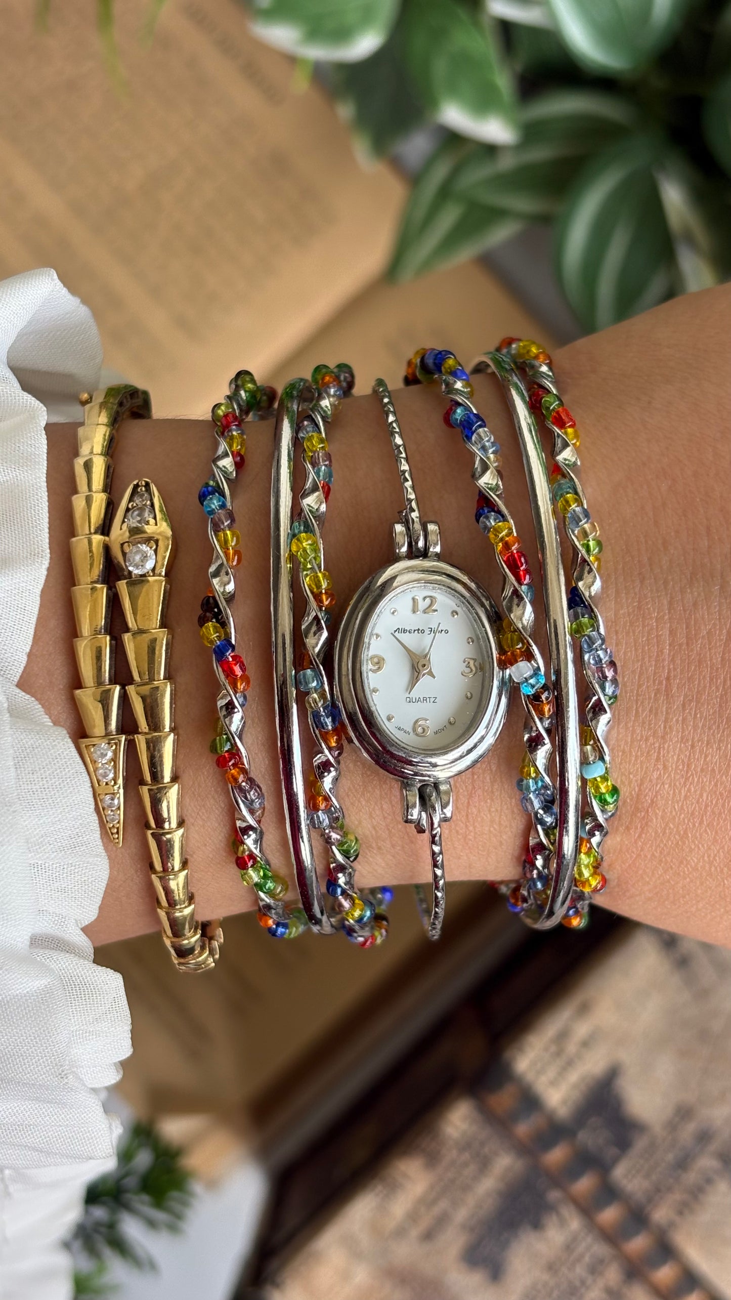 Vintage Alberto Jioro Layered Watch in Silver Tone