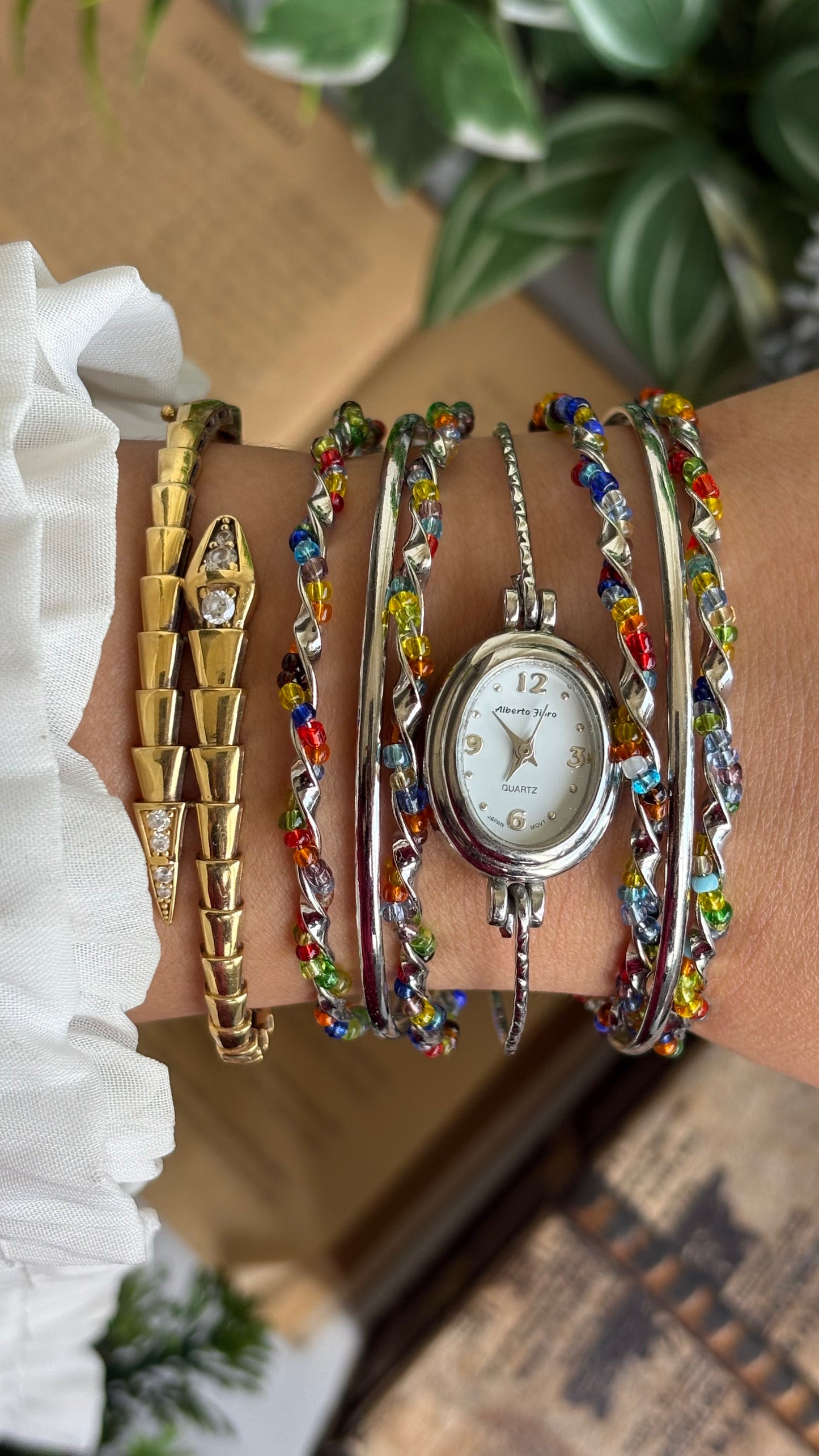 Vintage Alberto Jioro Layered Watch in Silver Tone
