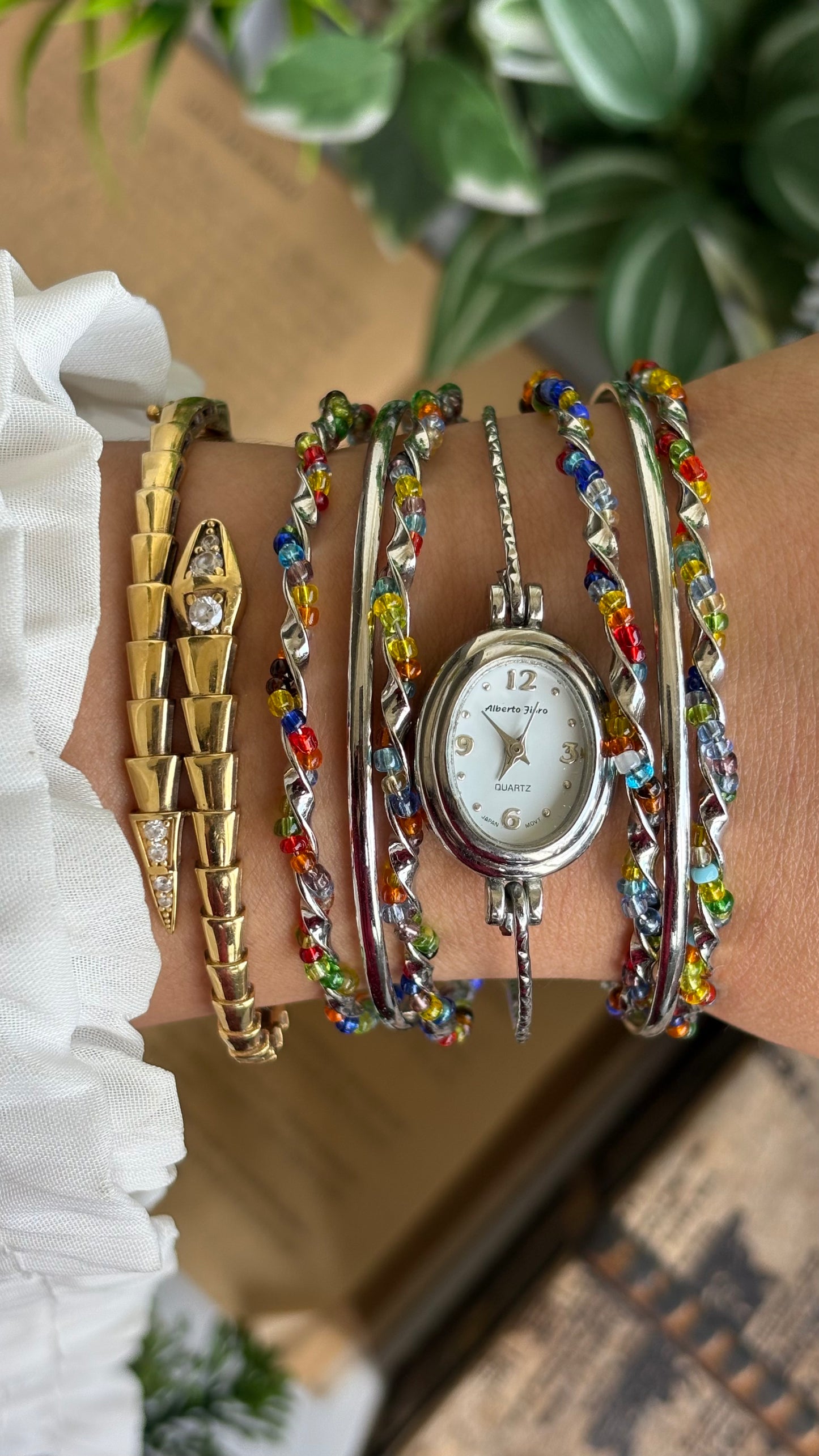 Vintage Alberto Jioro Layered Watch in Silver Tone