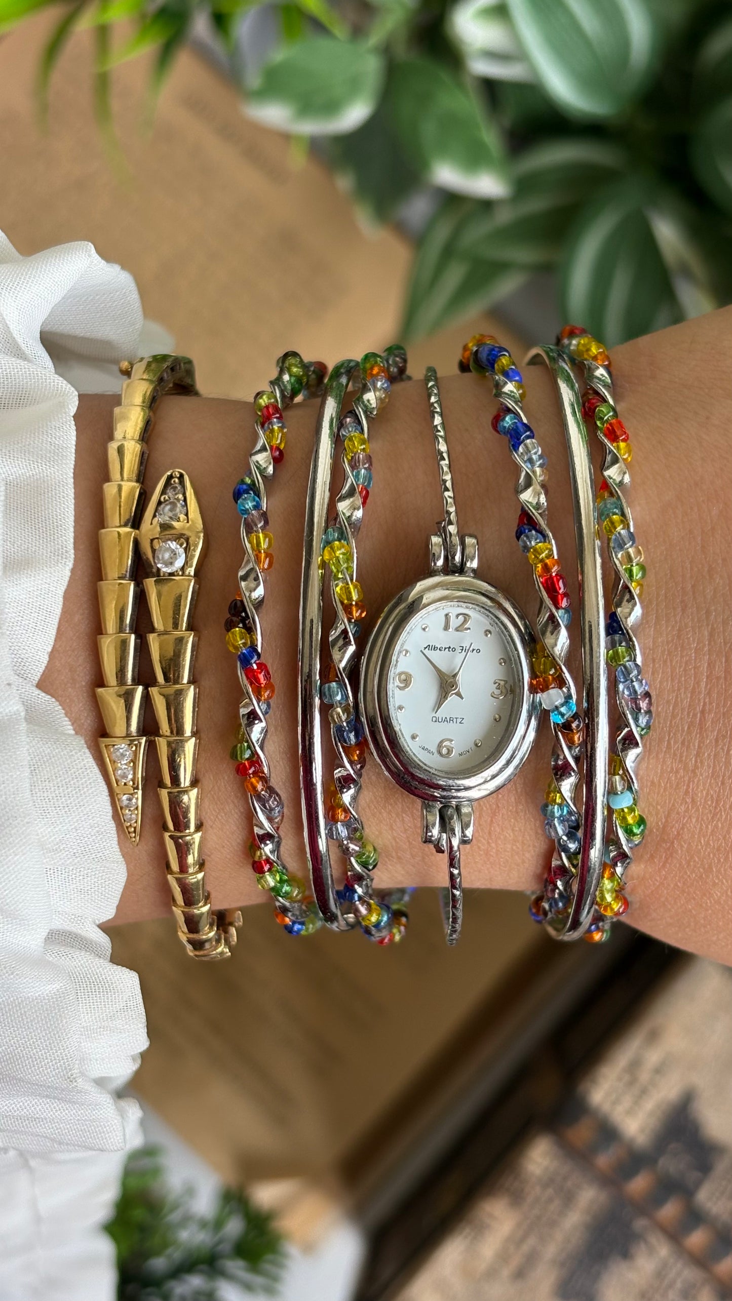 Vintage Alberto Jioro Layered Watch in Silver Tone