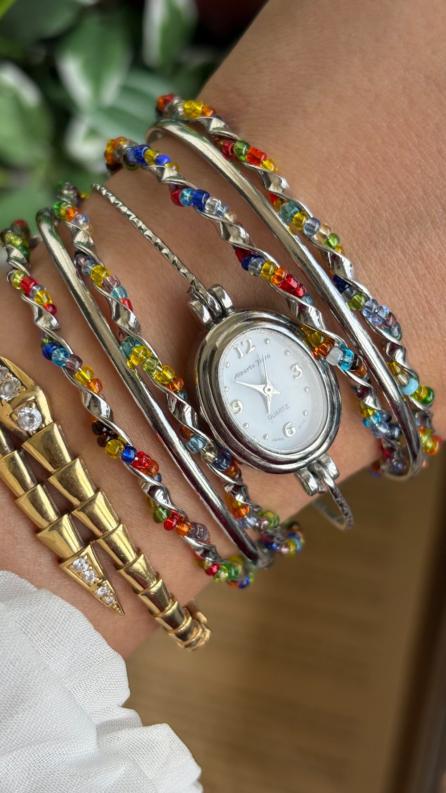 Vintage Alberto Jioro Layered Watch in Silver Tone
