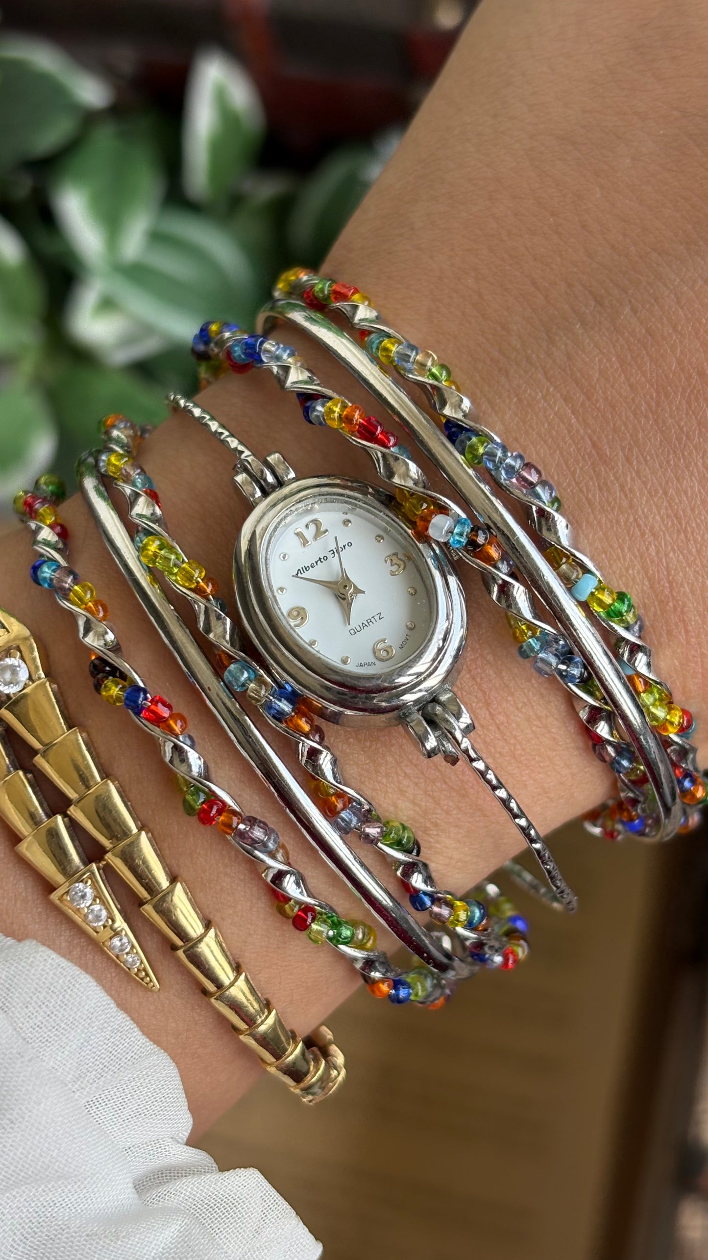 Vintage Alberto Jioro Layered Watch in Silver Tone