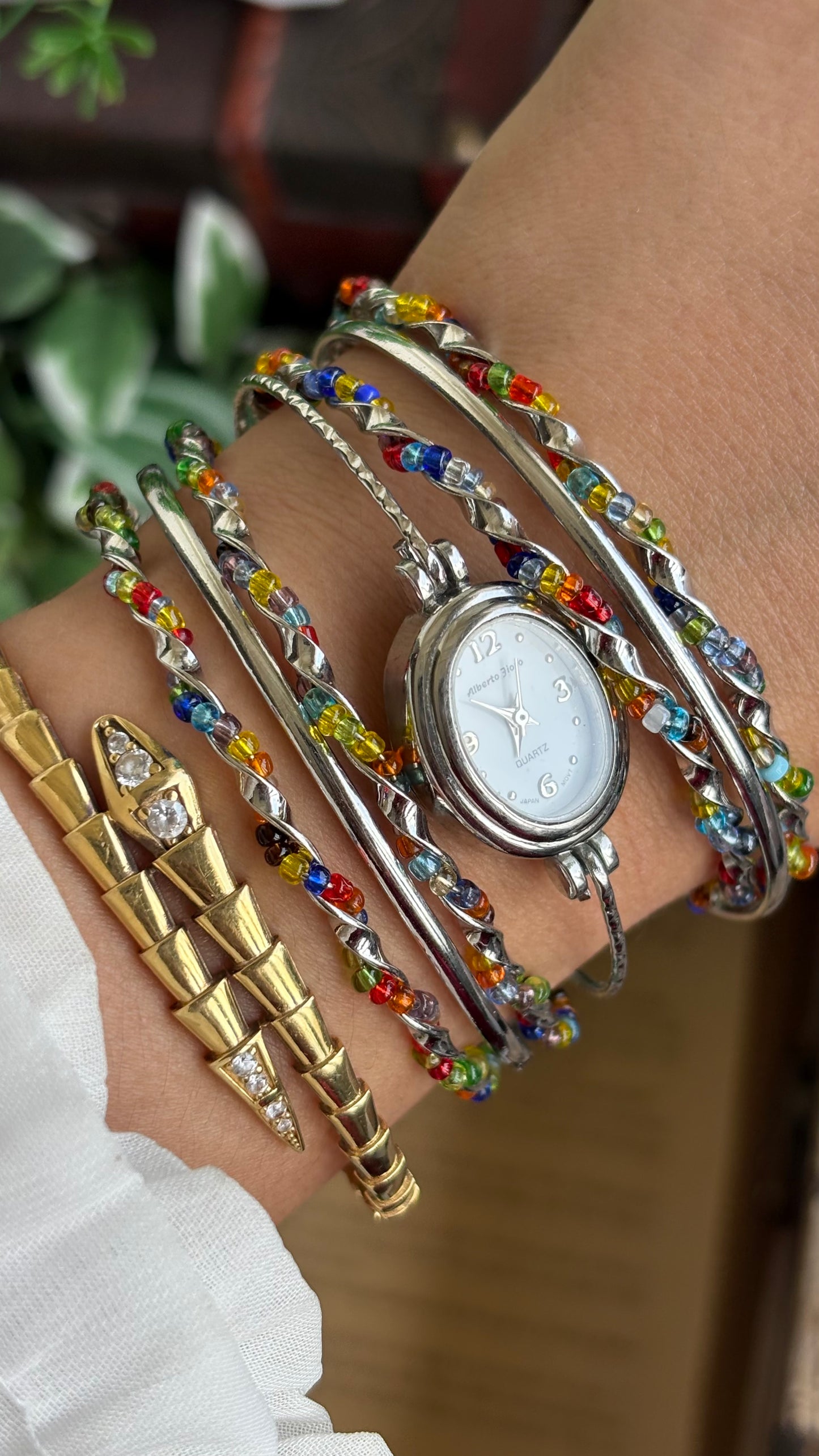 Vintage Alberto Jioro Layered Watch in Silver Tone