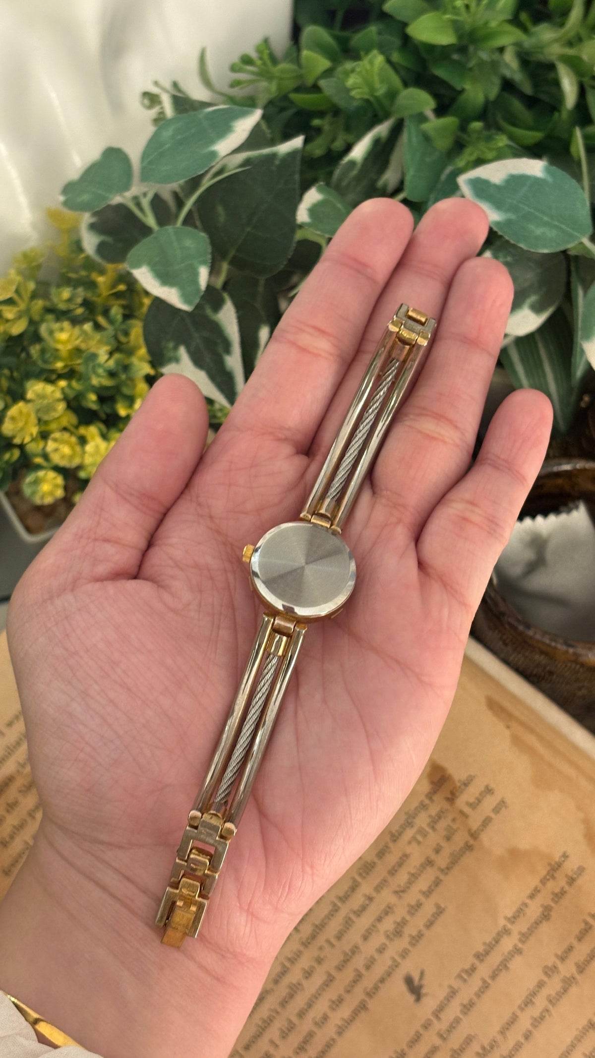 Rare Vintage Japan Quartz Cable Semi-Bangle Watch in Two-Tone Quartz