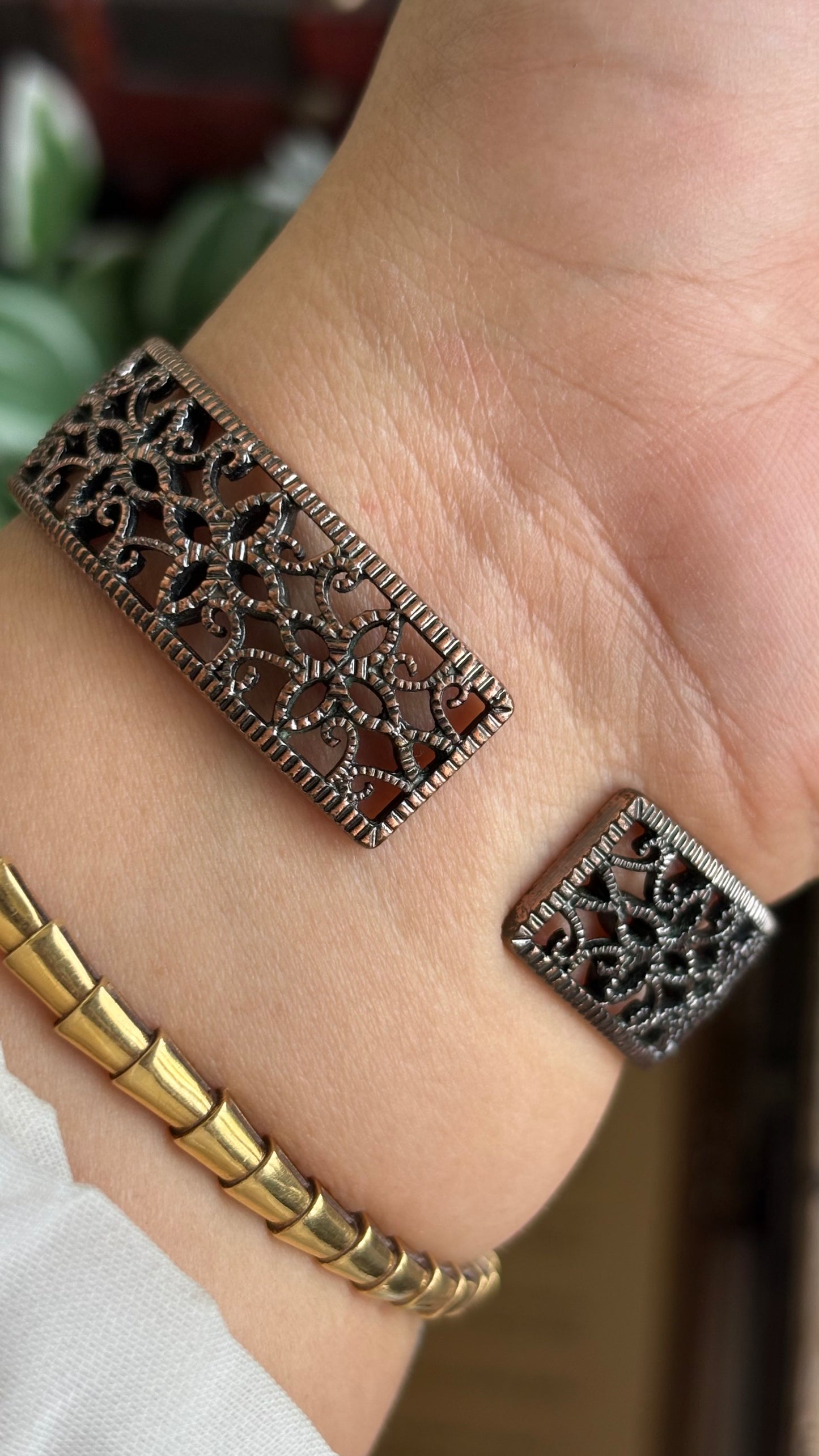 Vintage Gianni Accardi Rare Heart Bangle Watch in Bronze Tone