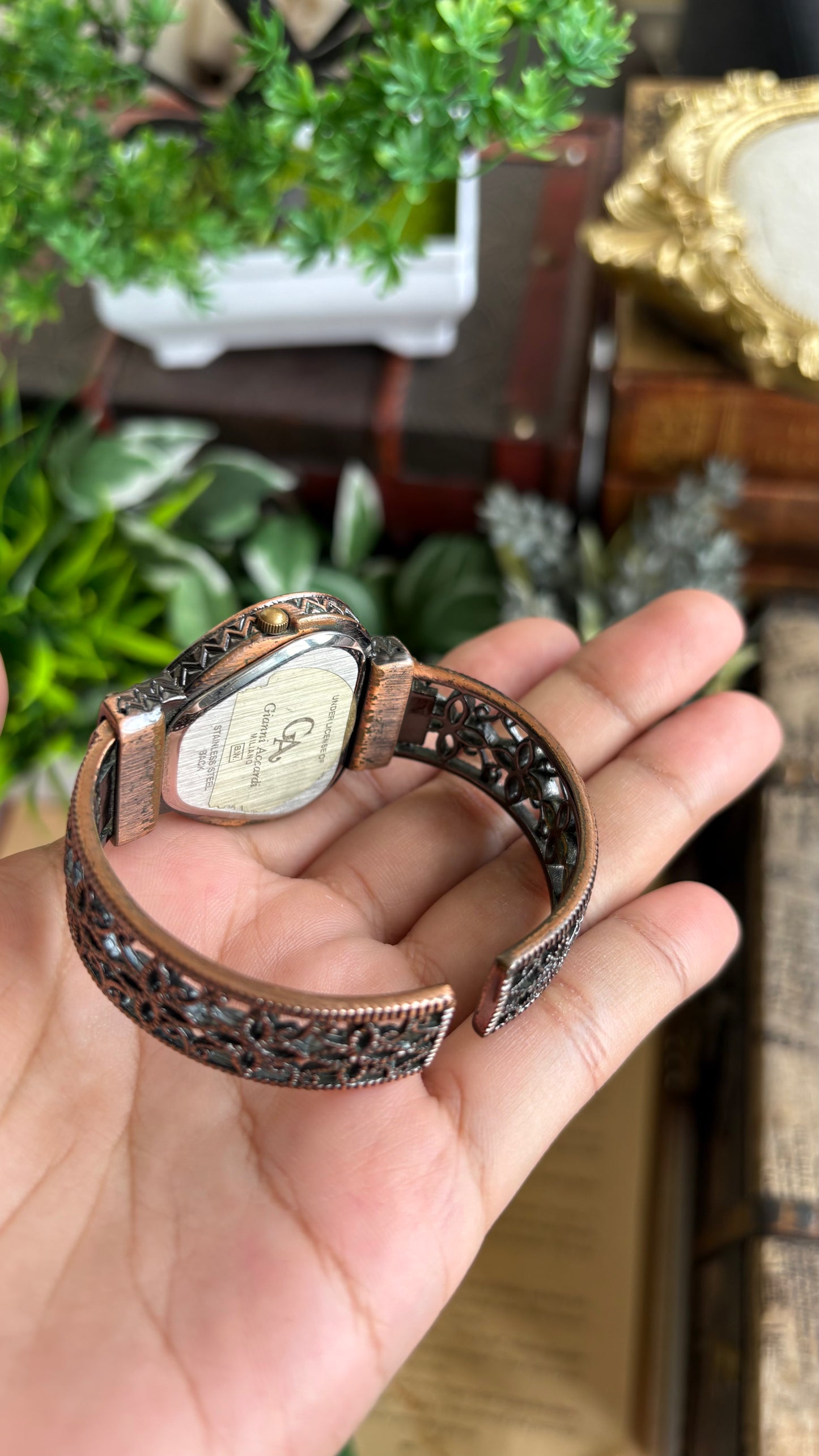 Vintage Gianni Accardi Rare Heart Bangle Watch in Bronze Tone