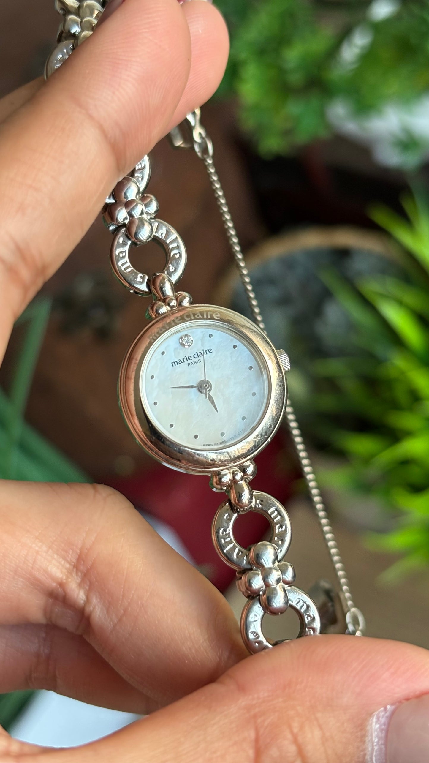 Vintage Marie Claire Paris Watch in Silver Tone Flower Straps Pearl Dial