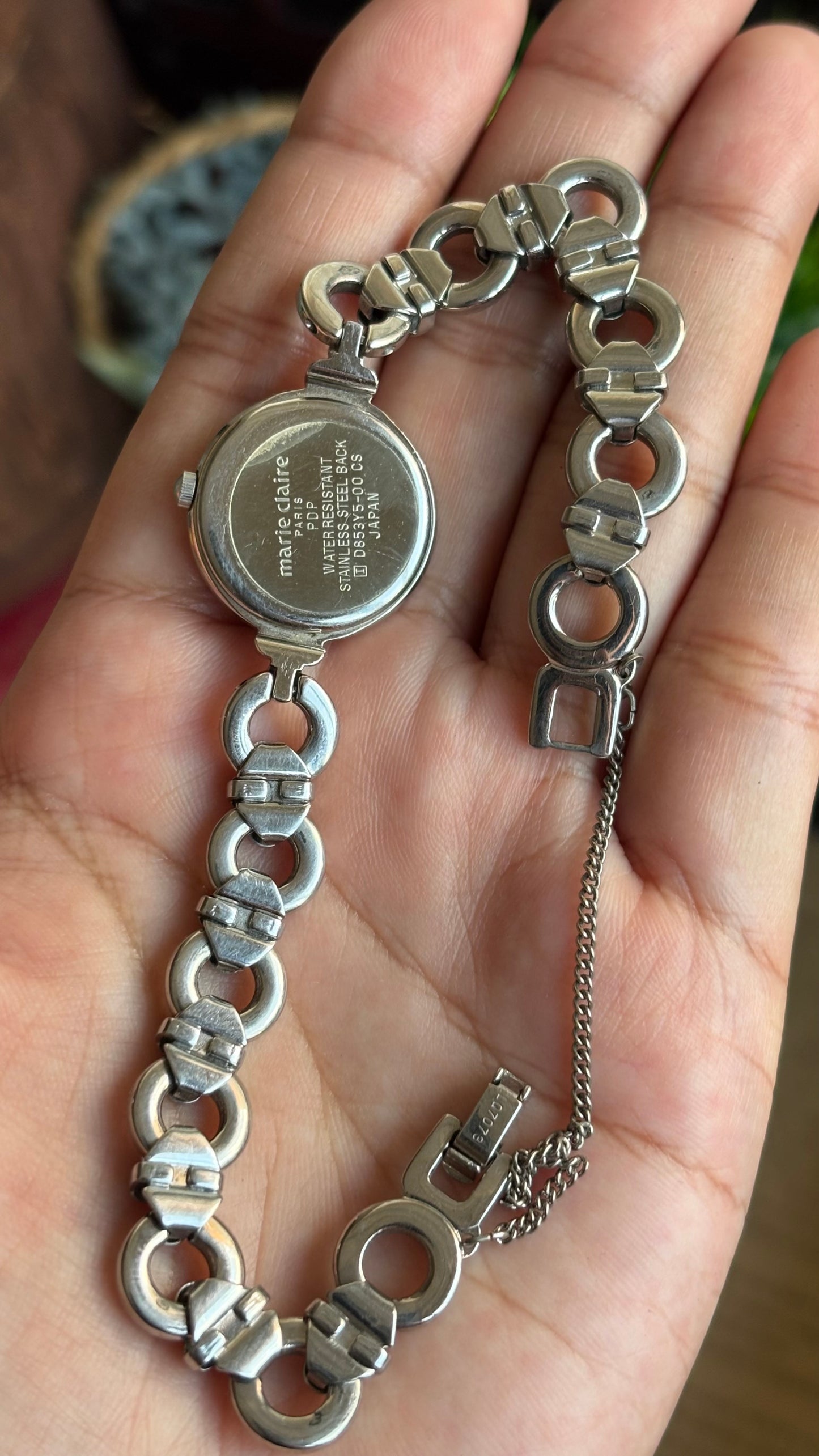 Vintage Marie Claire Paris Watch in Silver Tone Flower Straps Pearl Dial
