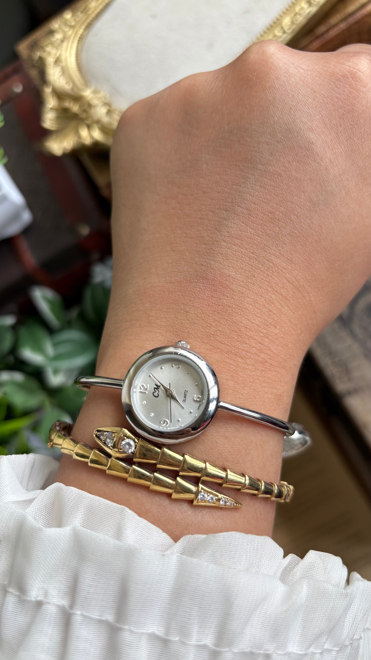 Vintage Dangling Charms Petite Bangle Watch in Silver Tone