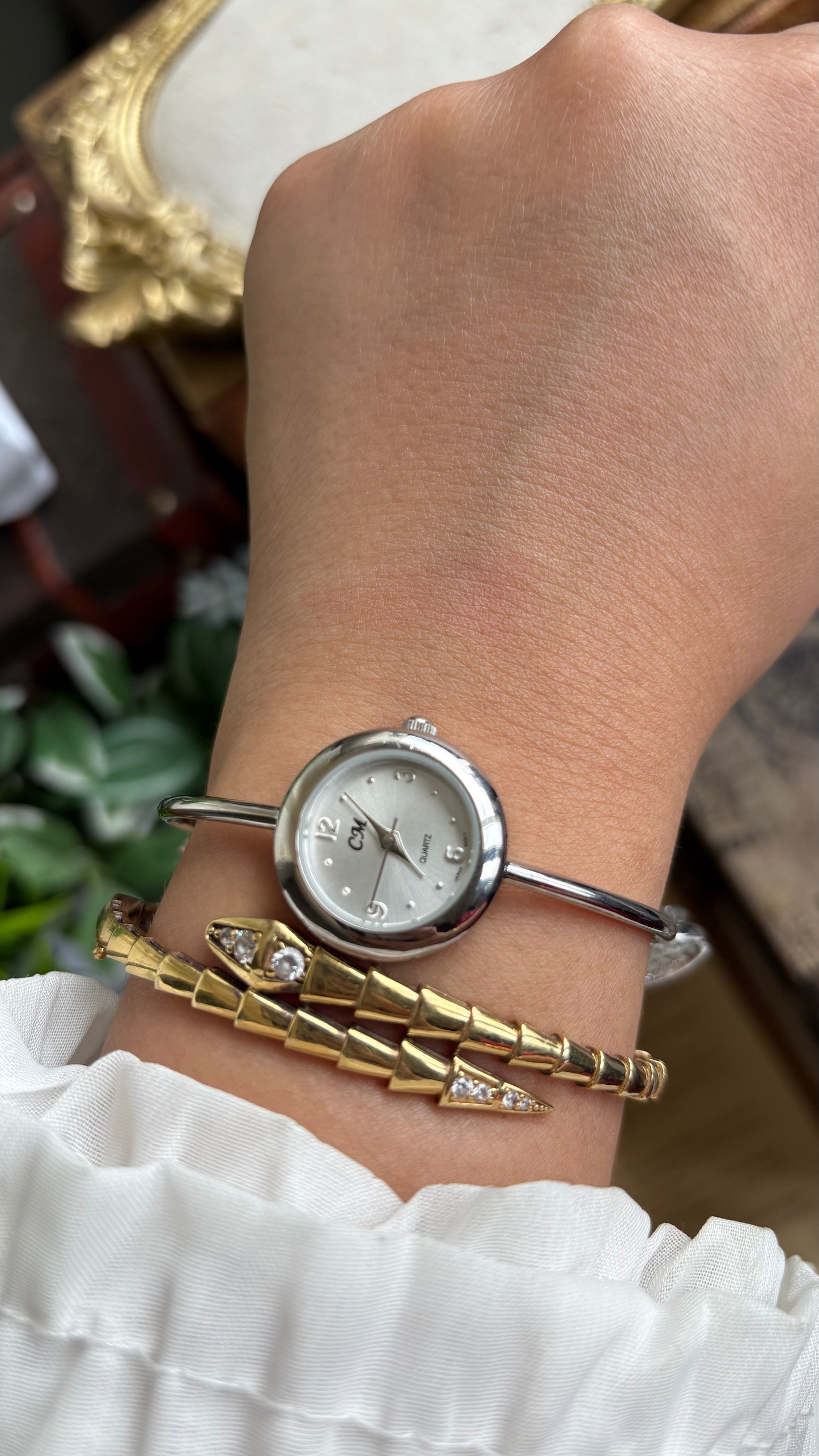 Vintage Dangling Charms Petite Bangle Watch in Silver Tone