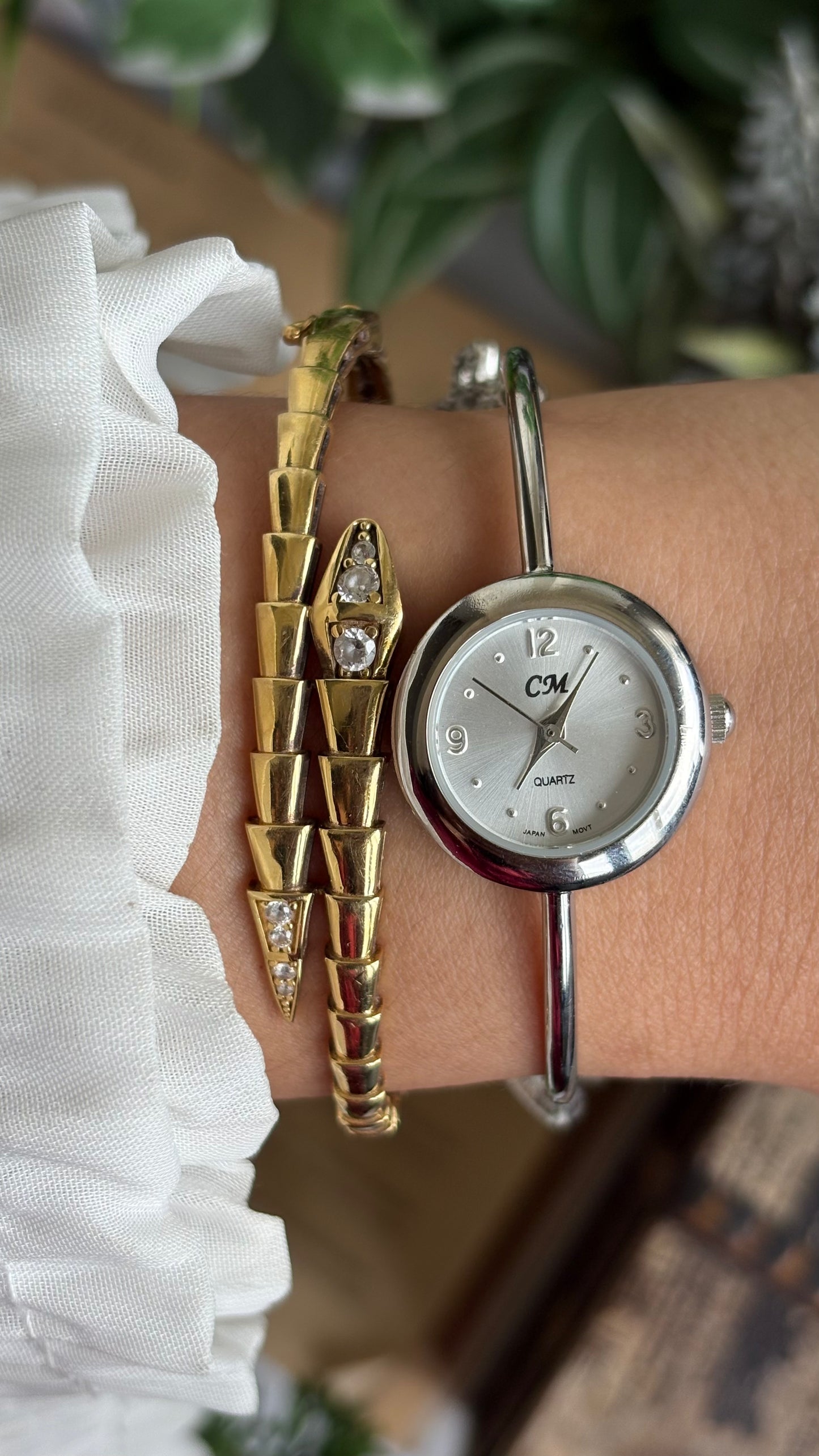 Vintage Dangling Charms Petite Bangle Watch in Silver Tone
