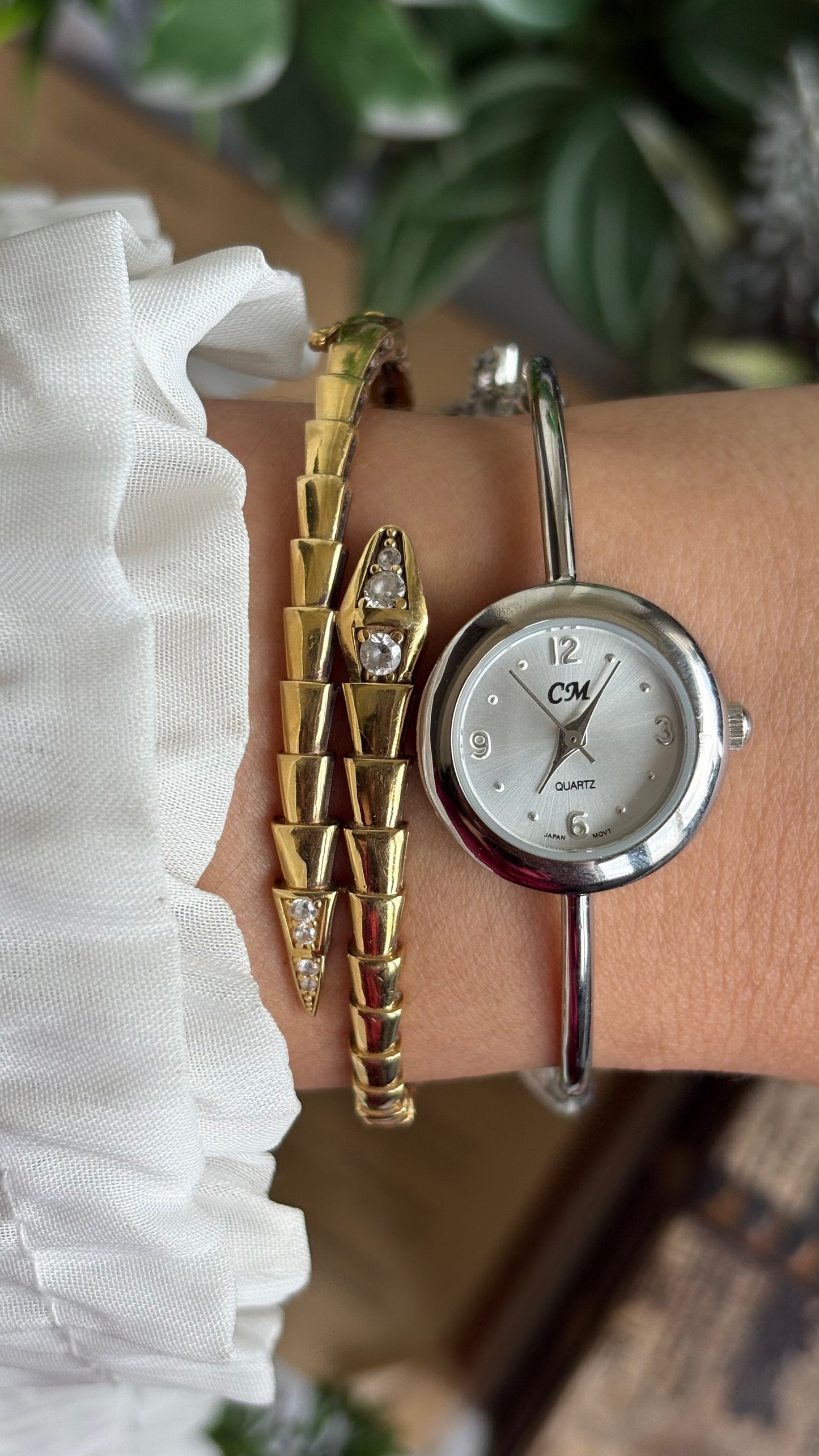 Vintage Dangling Charms Petite Bangle Watch in Silver Tone