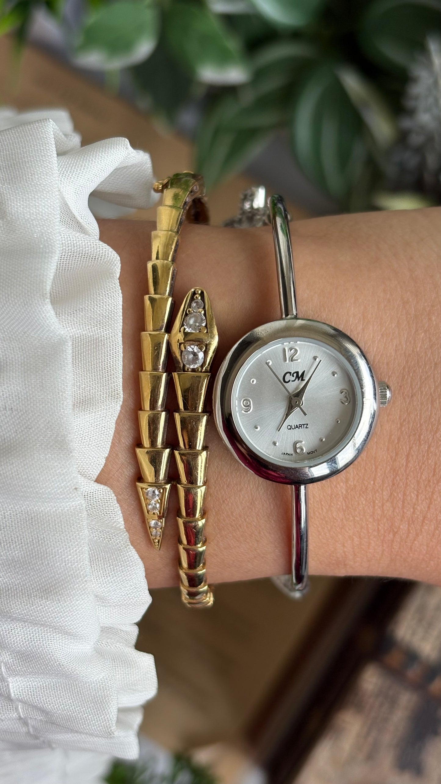 Vintage Dangling Charms Petite Bangle Watch in Silver Tone
