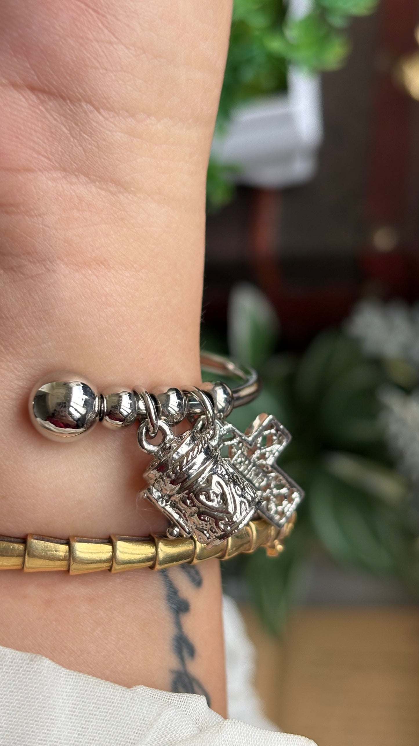 Vintage Dangling Charms Petite Bangle Watch in Silver Tone